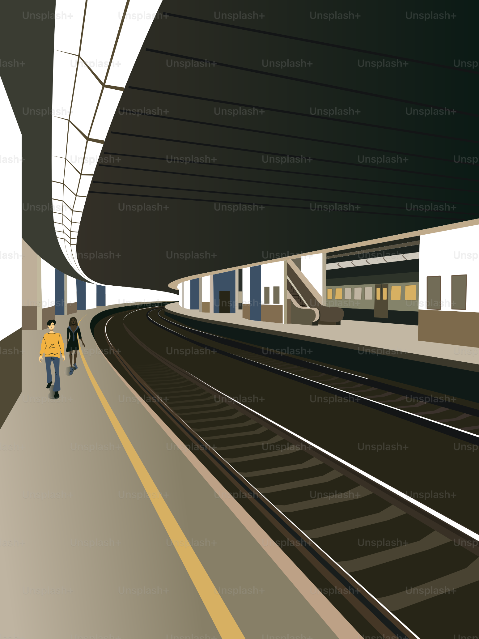 A train station with a train on the tracks