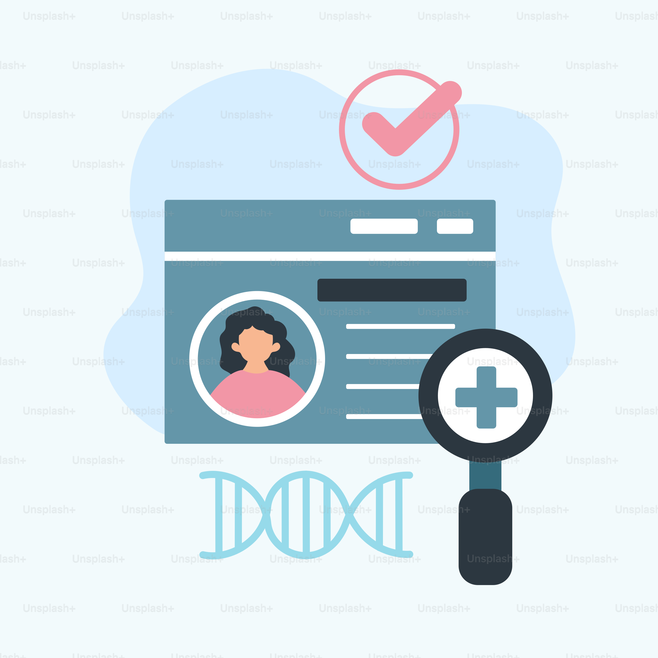 Eine Lupe neben einem Dokument mit einem Häkchen