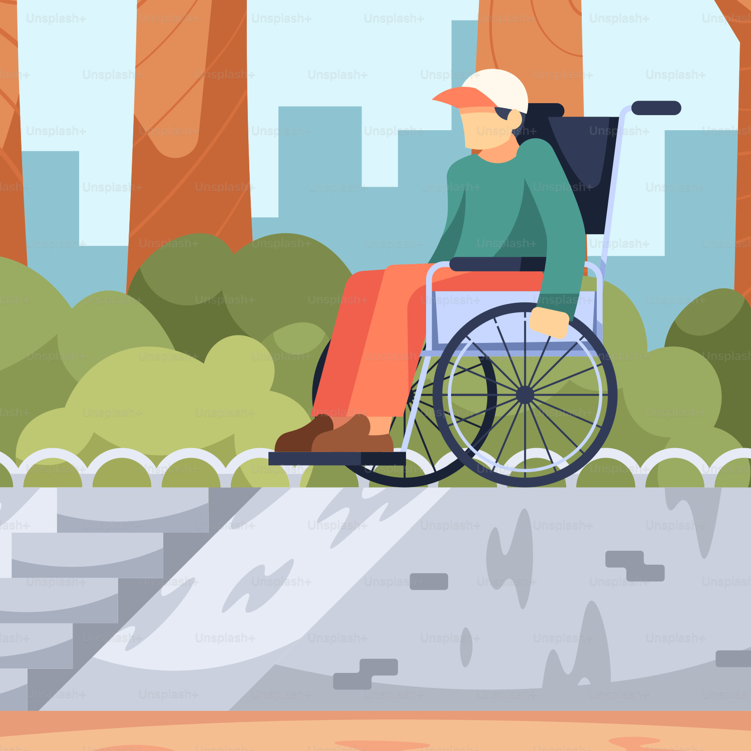 Un homme en fauteuil roulant dans une rue de la ville