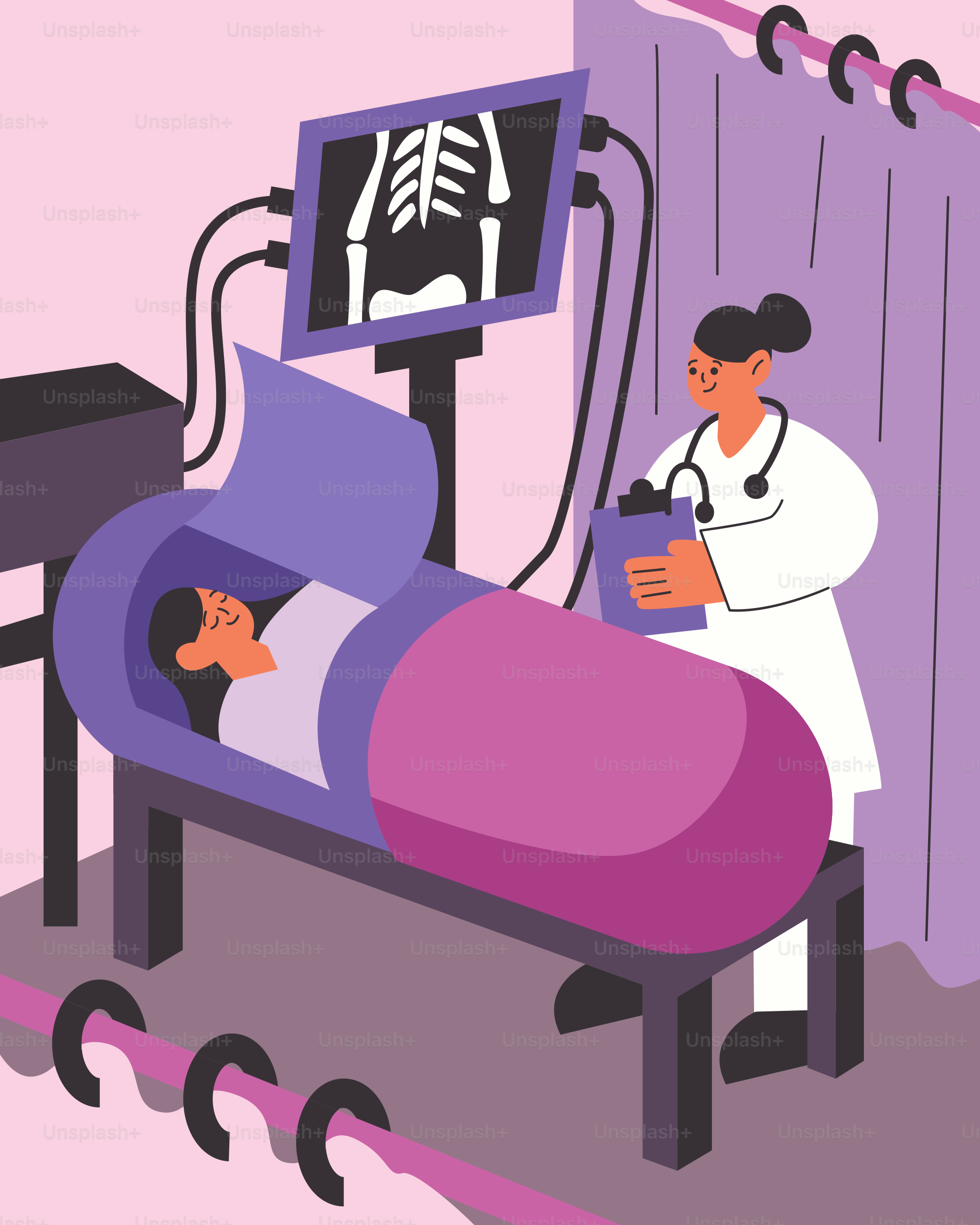 A person laying in a hospital bed next to a monitor