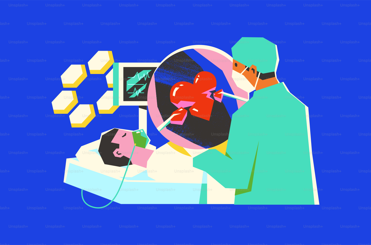 A man laying in a hospital bed next to a heart monitor