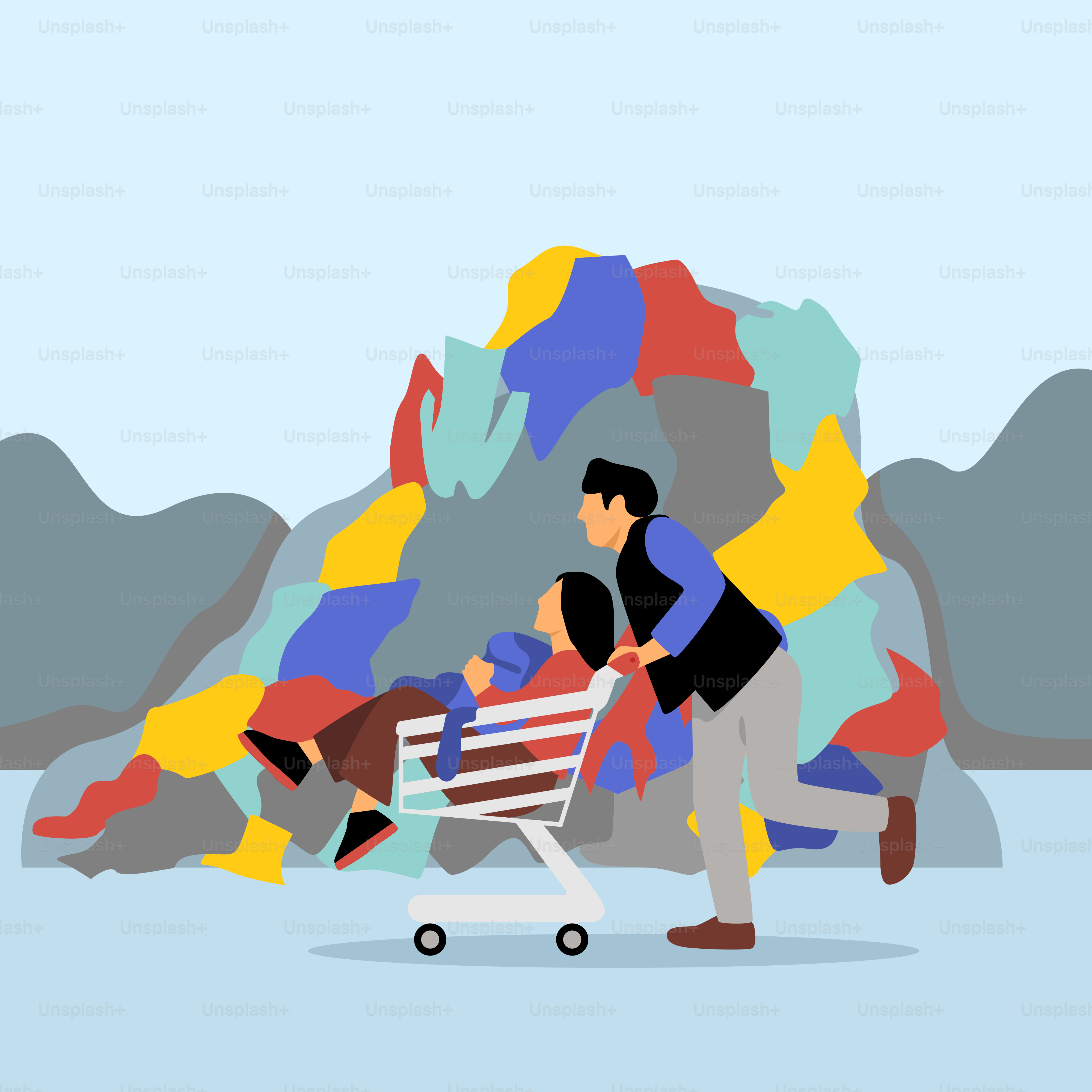 Un hombre empujando un carrito de la compra lleno de gente vector – Imagen  de Ilustración en Unsplash, image size:3000x3000