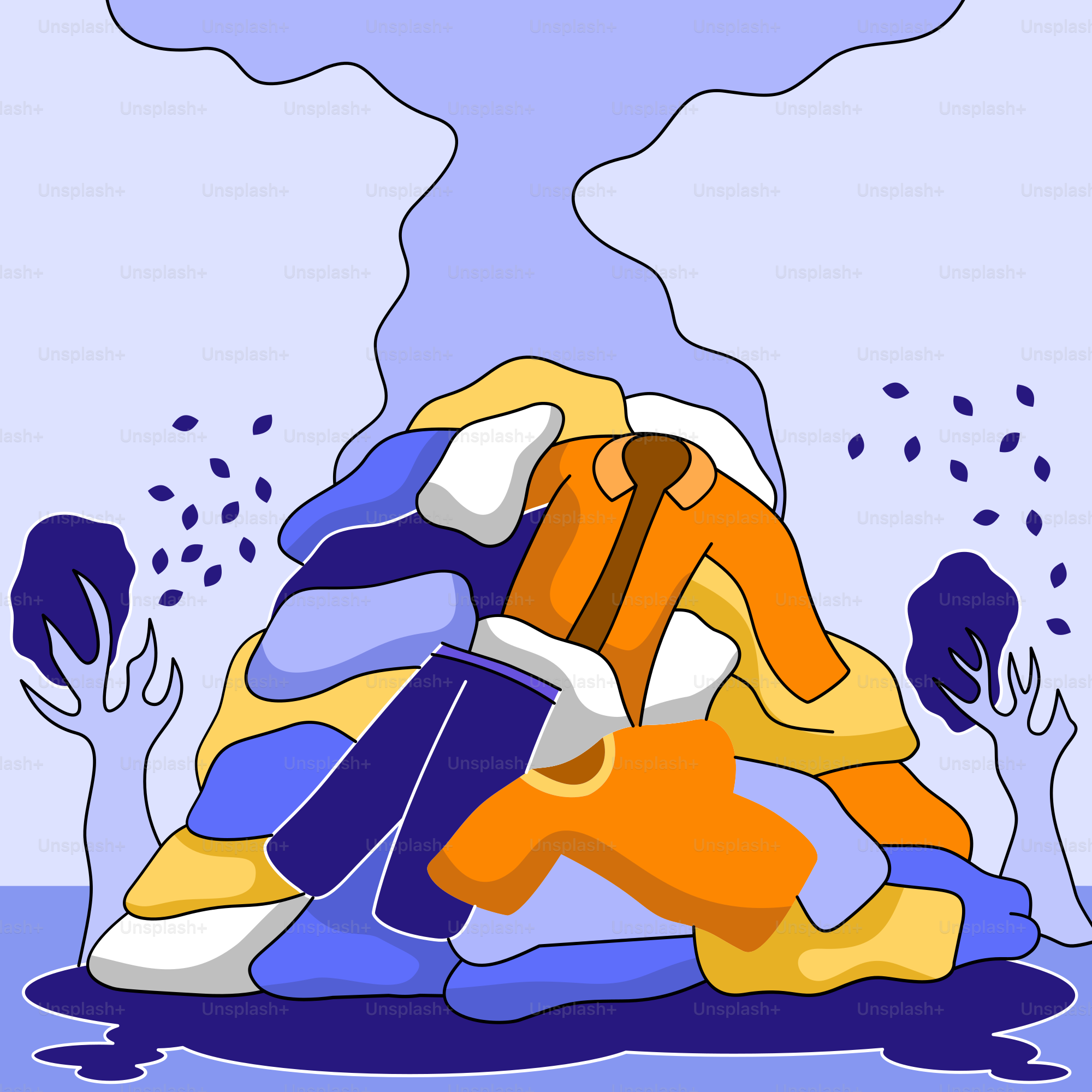 Uma pessoa sentada em uma pilha de travesseiros