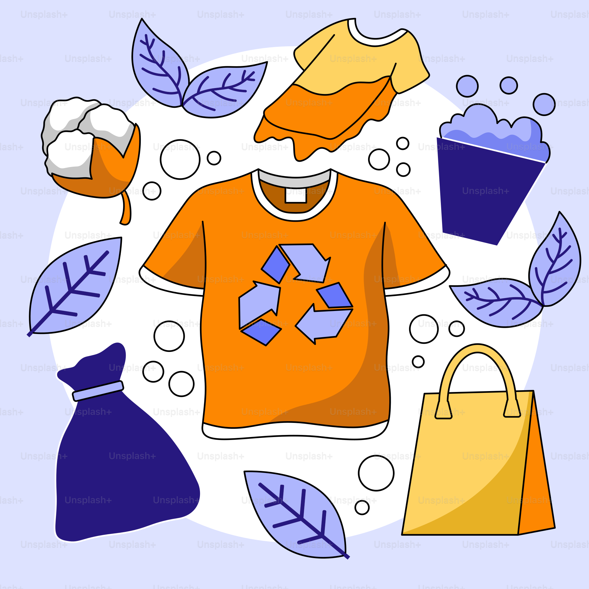 A person wearing a t - shirt surrounded by garbage bags