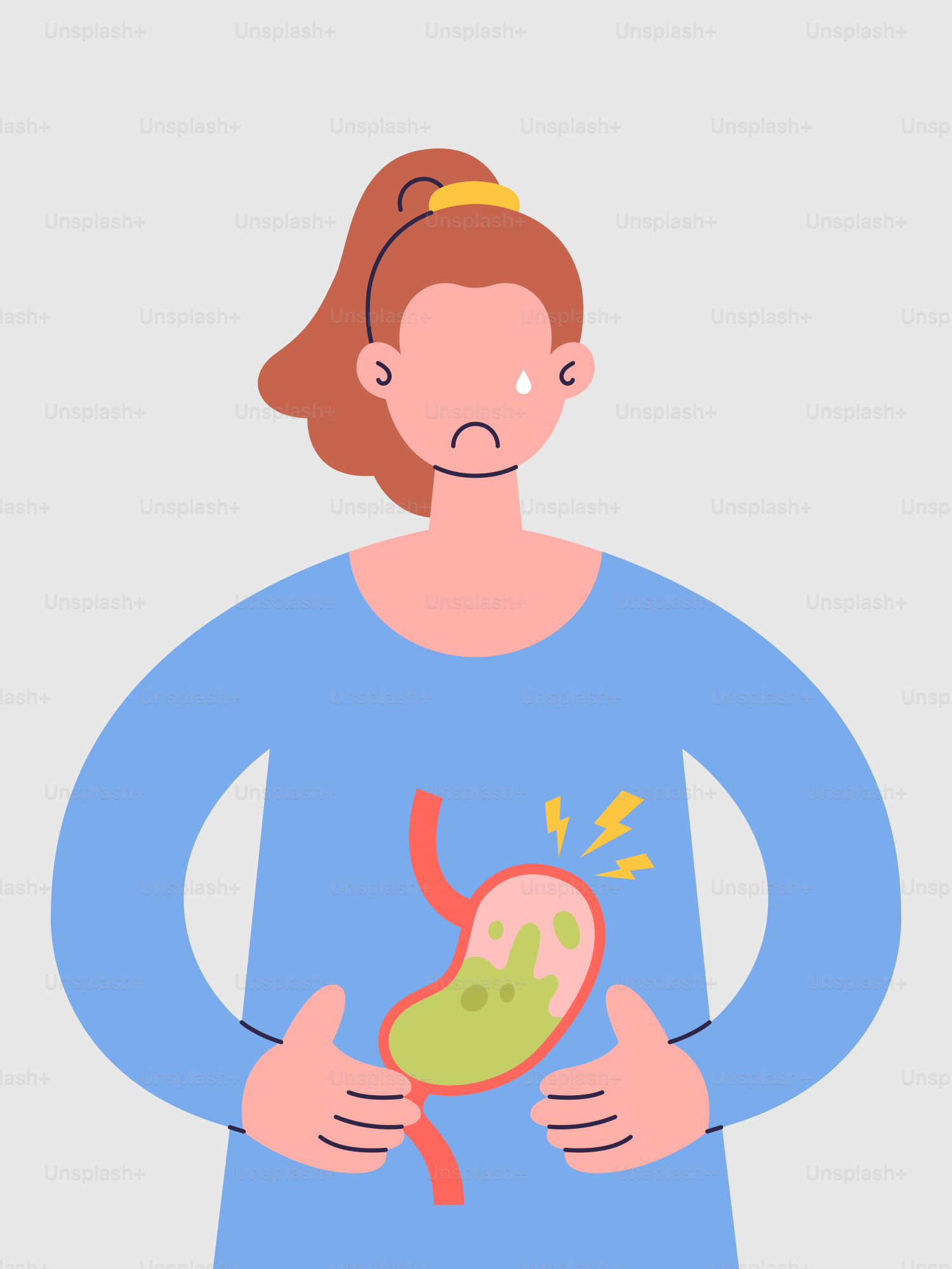 A woman with a stomach and stomach cancer