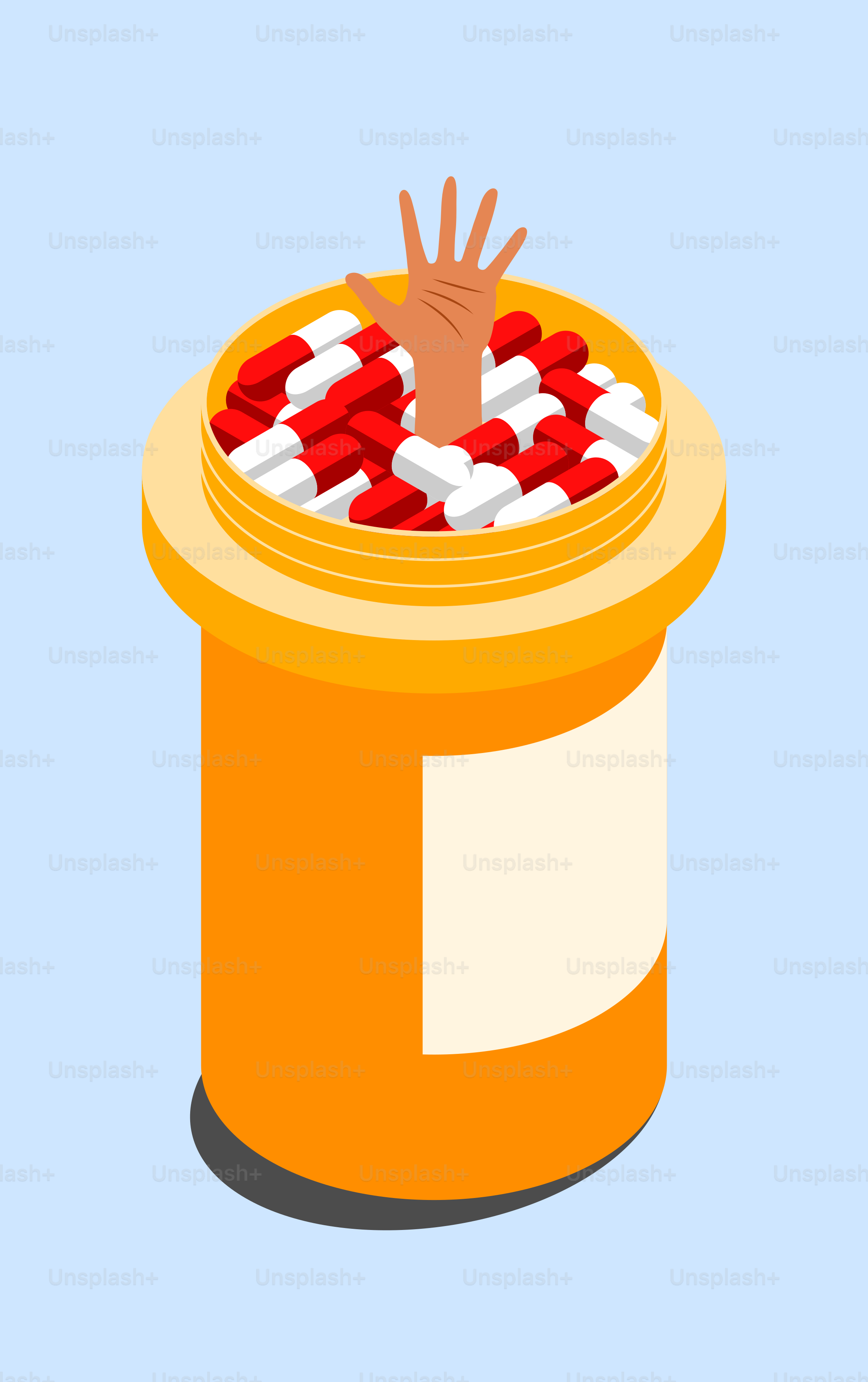 A hand sticking out of a red and white container