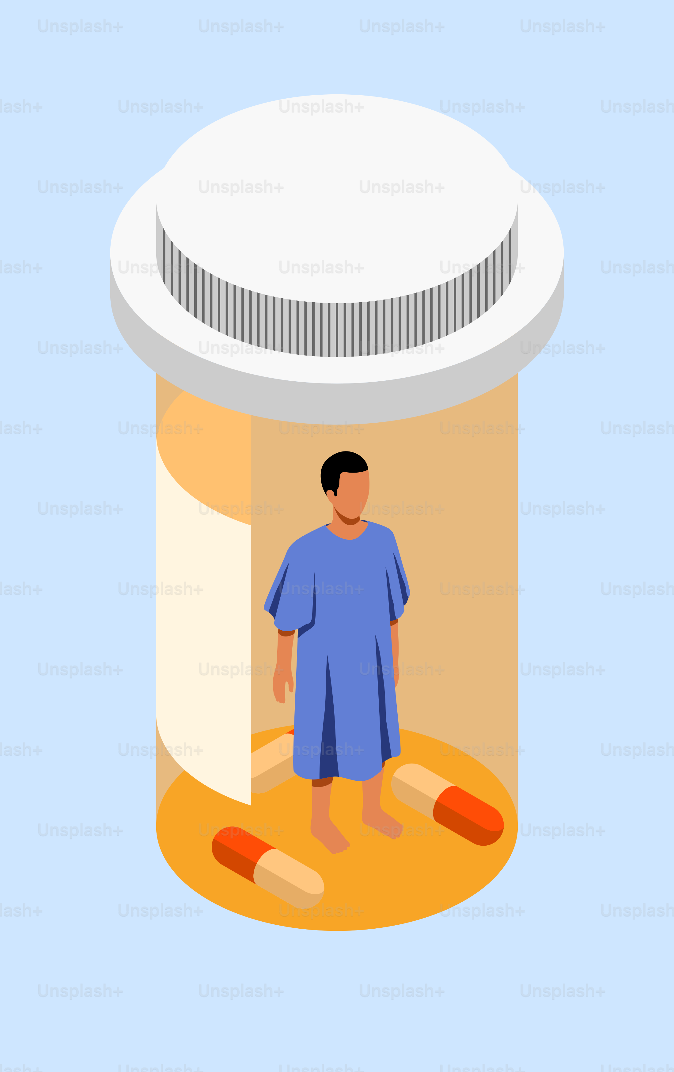 A man standing in front of a jar of pills