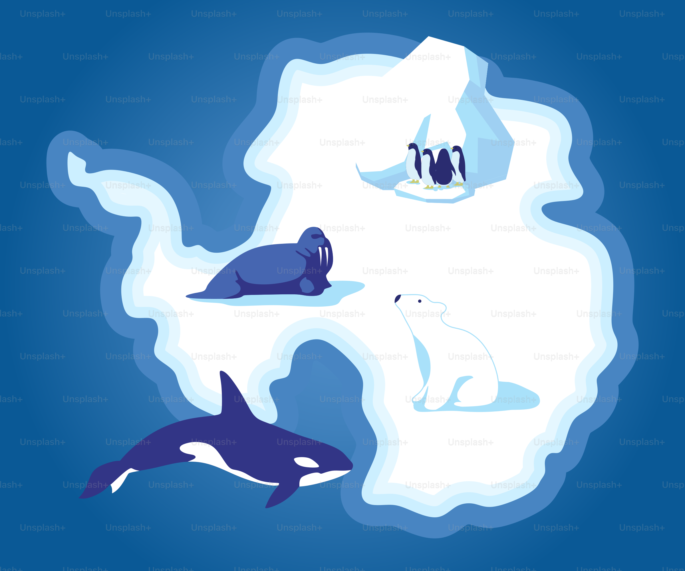 An iceberg with a penguin and a seal on it