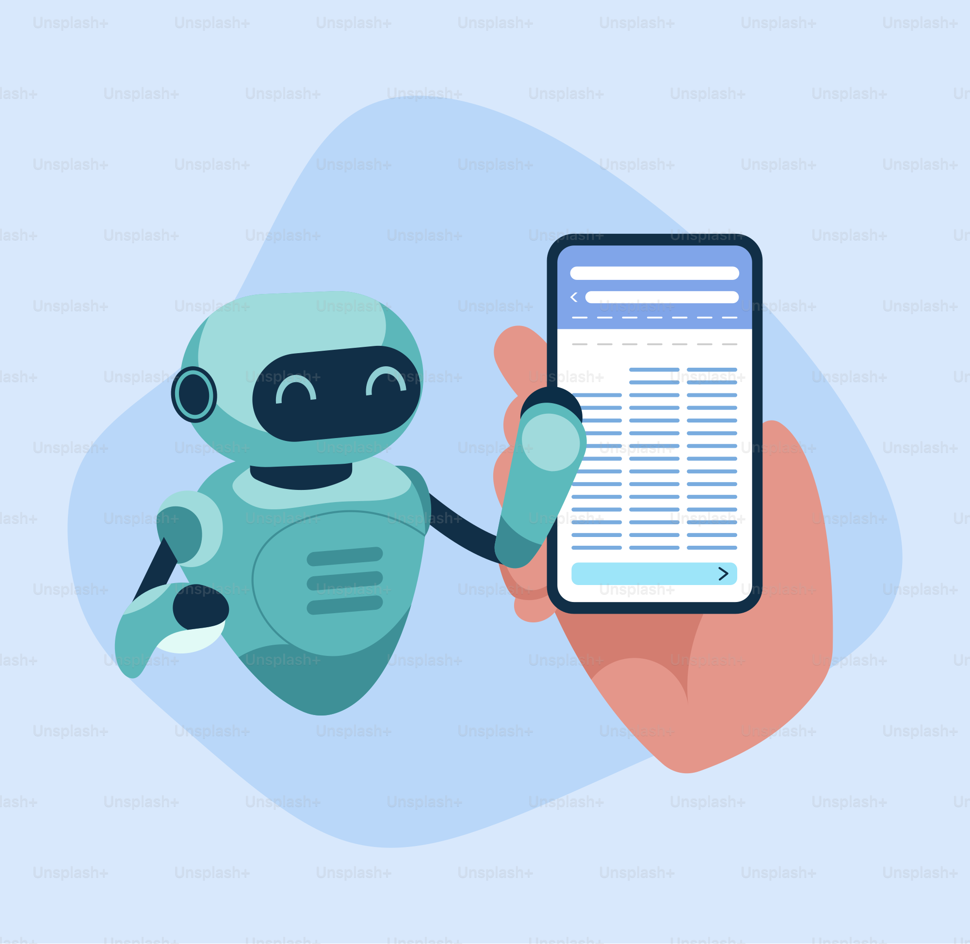 A hand holding a smart phone with a robot on it