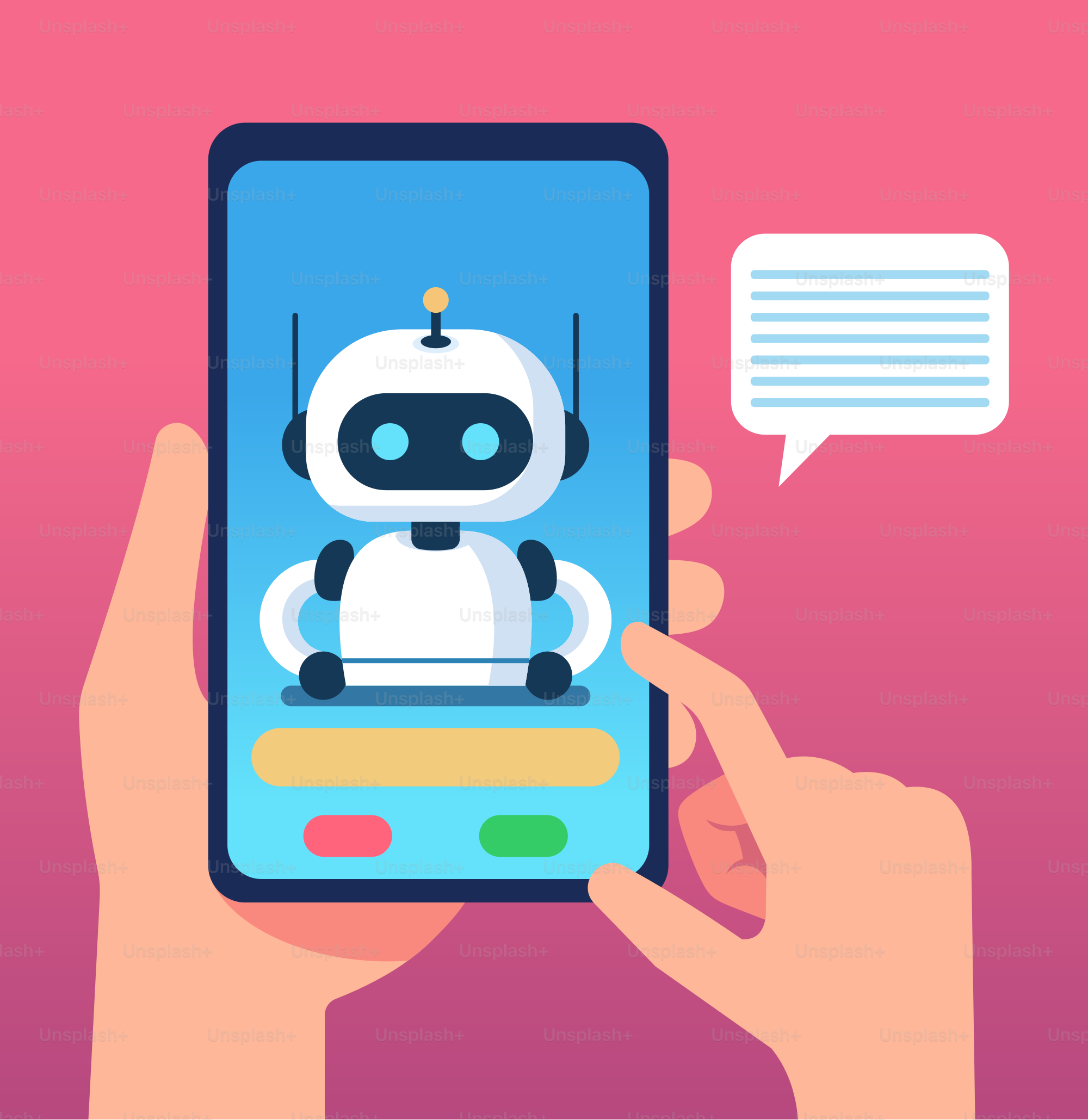 A person holding a smart phone with a robot on the screen