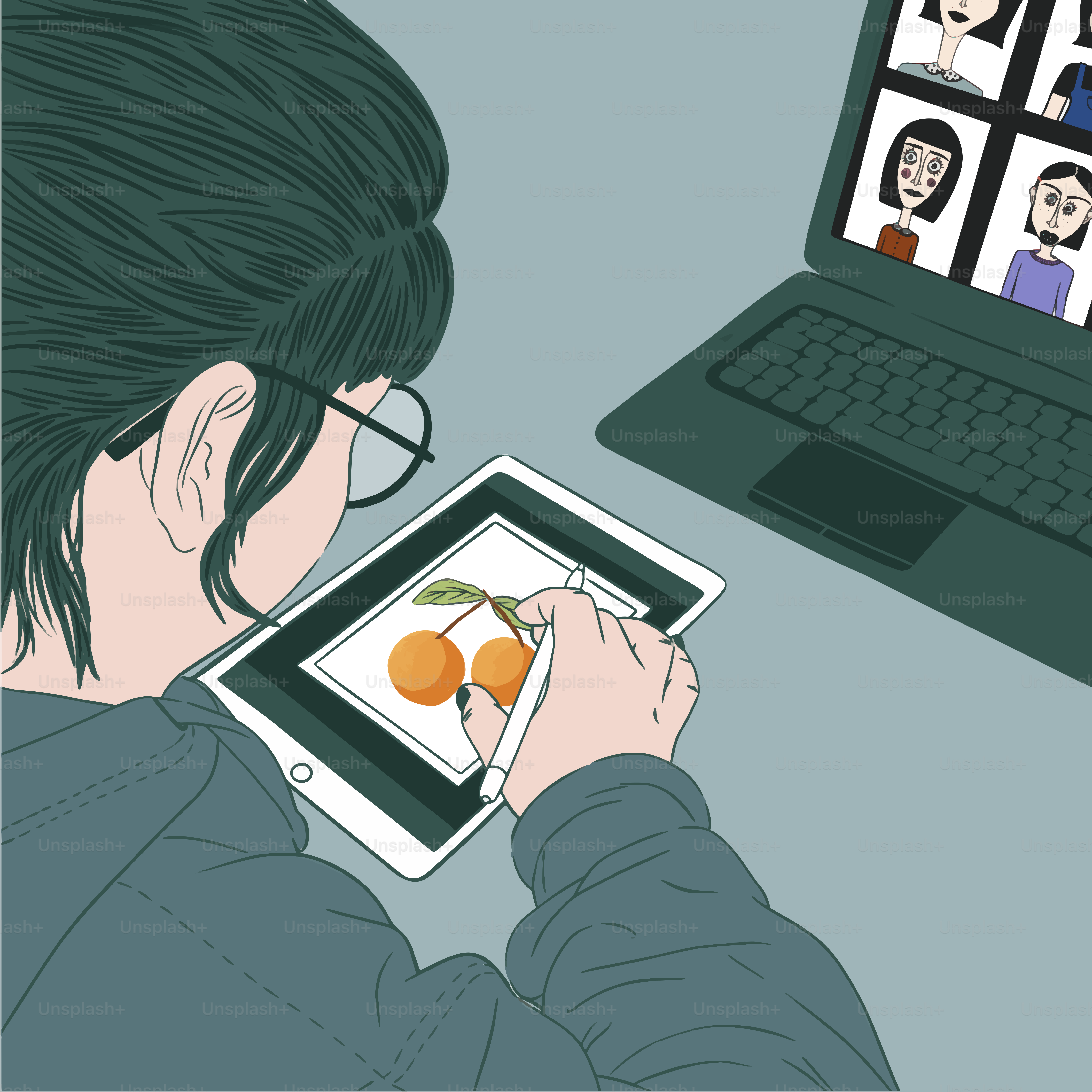 A person sitting in front of a laptop computer