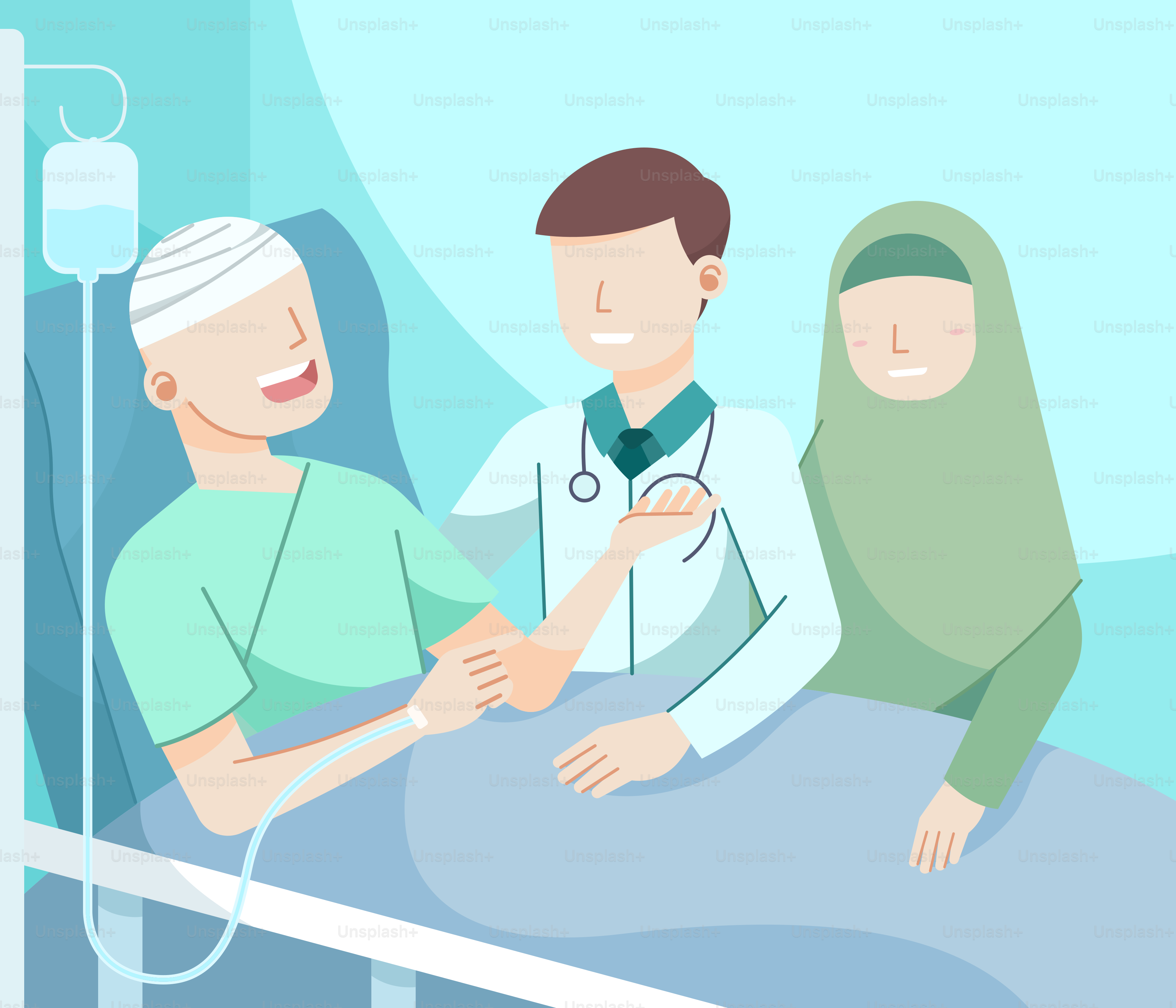 Eine Gruppe von Menschen, die um ein Krankenhausbett herum stehen