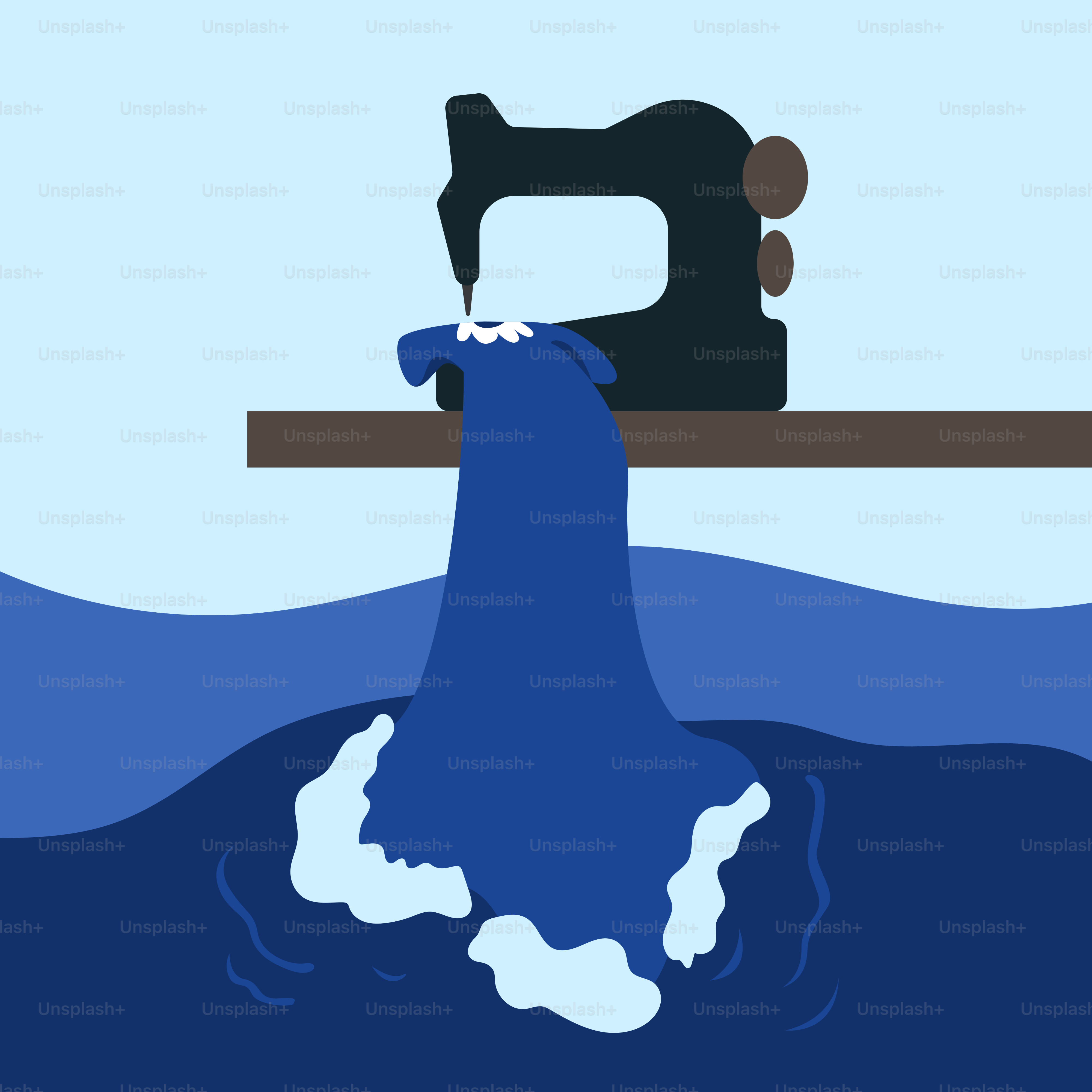 Uma máquina de costura no meio de um corpo d'água