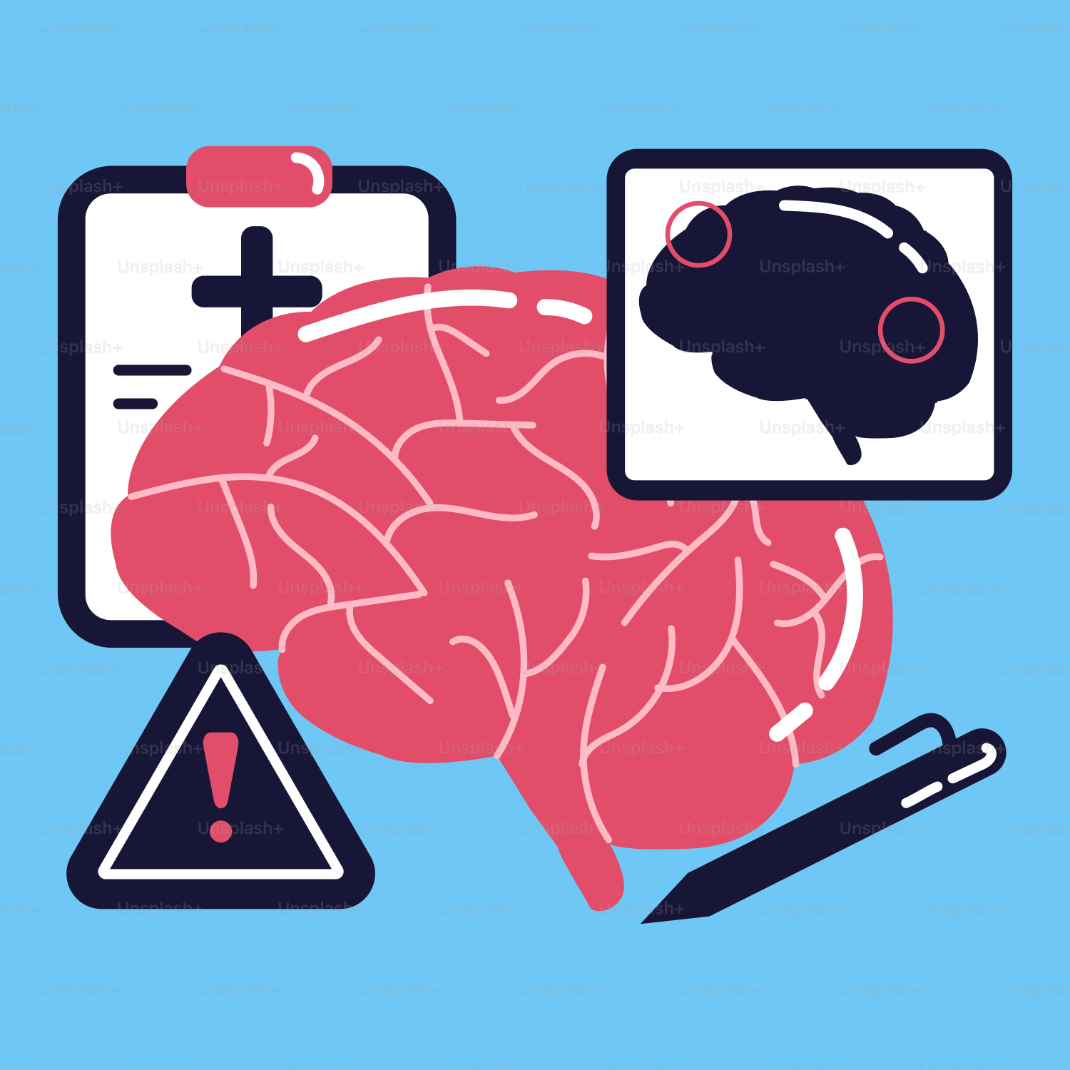 A blue background with a picture of a brain and a stethoscope