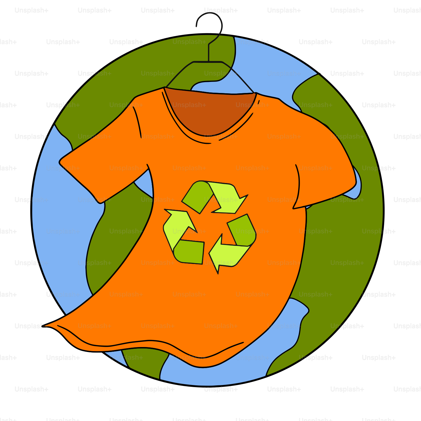 An orange t - shirt with a recyclable symbol on it