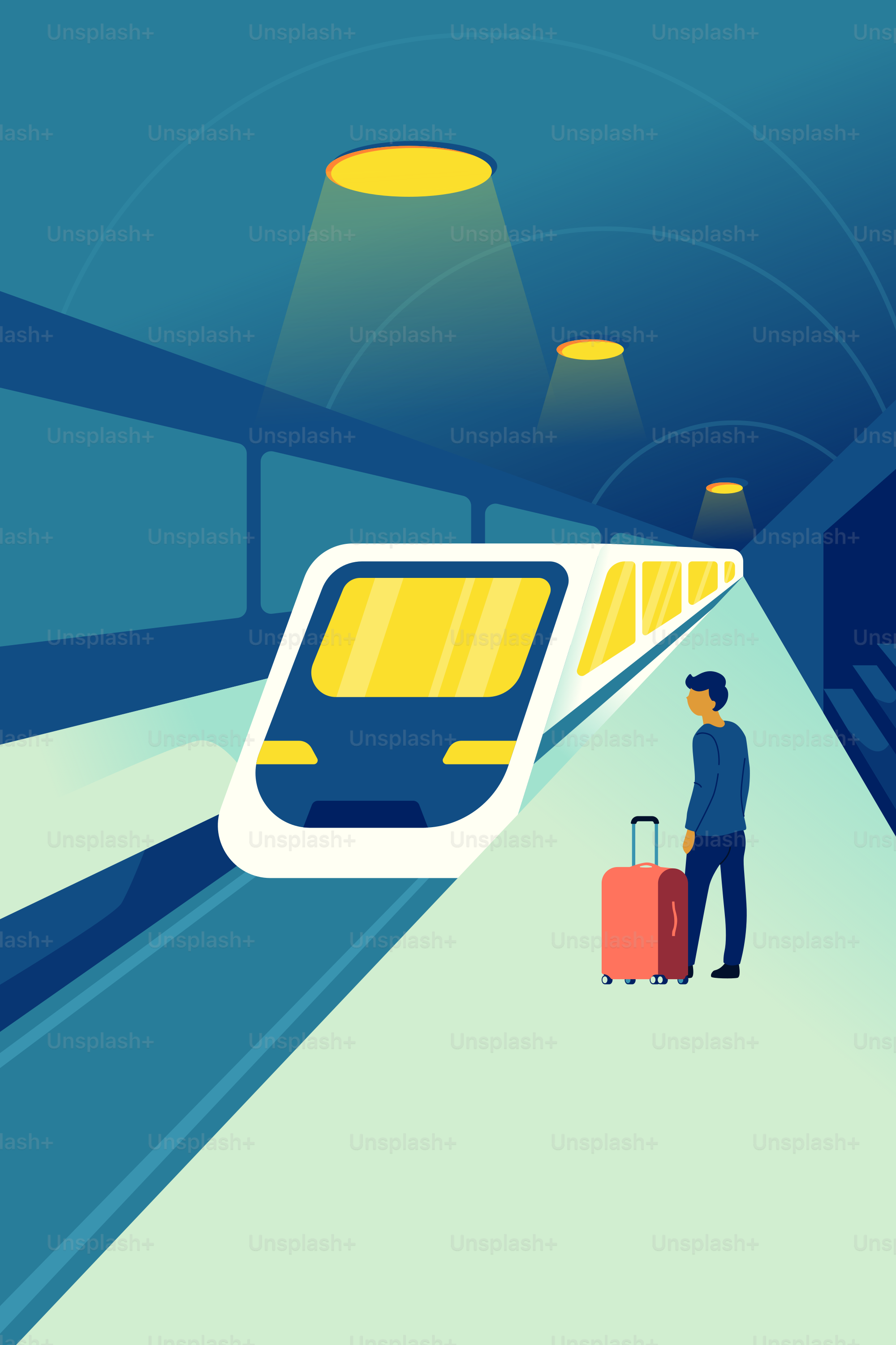 Ein Mann mit einem Koffer, der auf einen Zug wartet