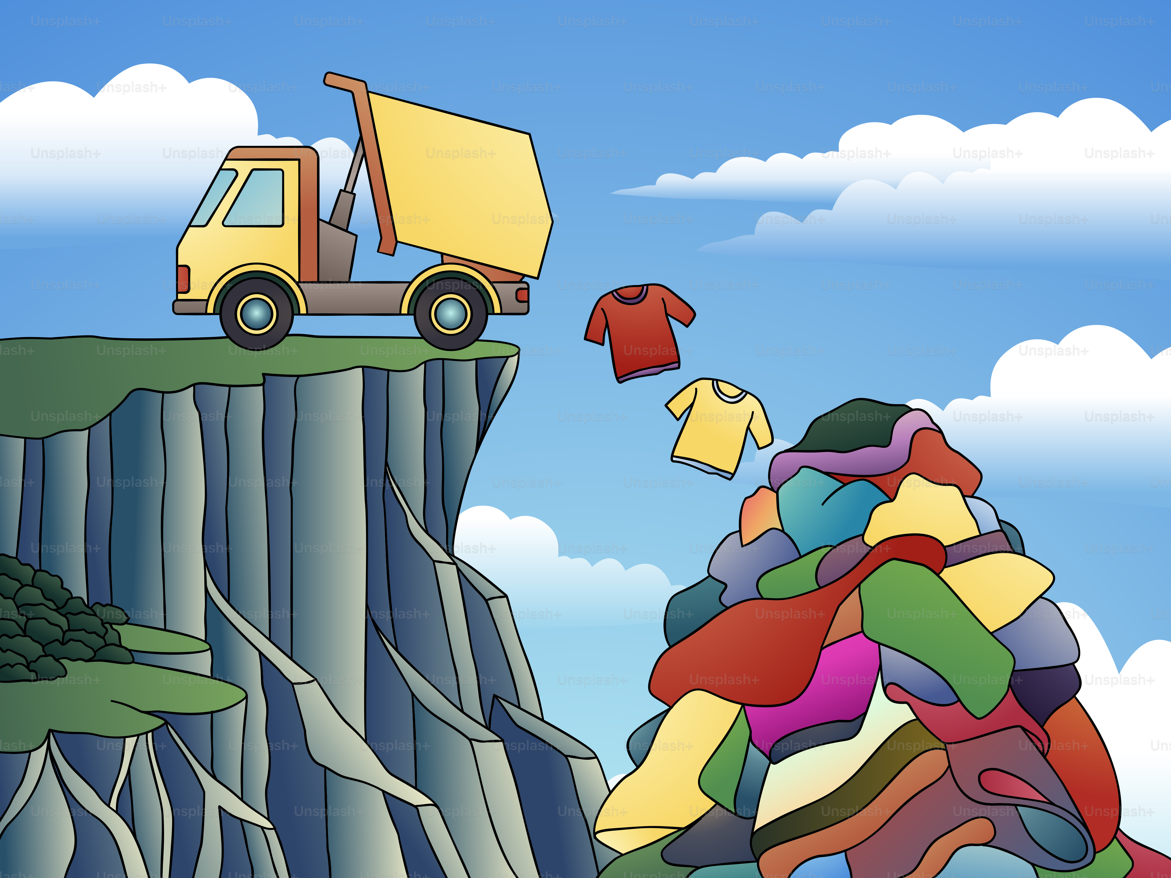 A painting of a truck on top of a mountain