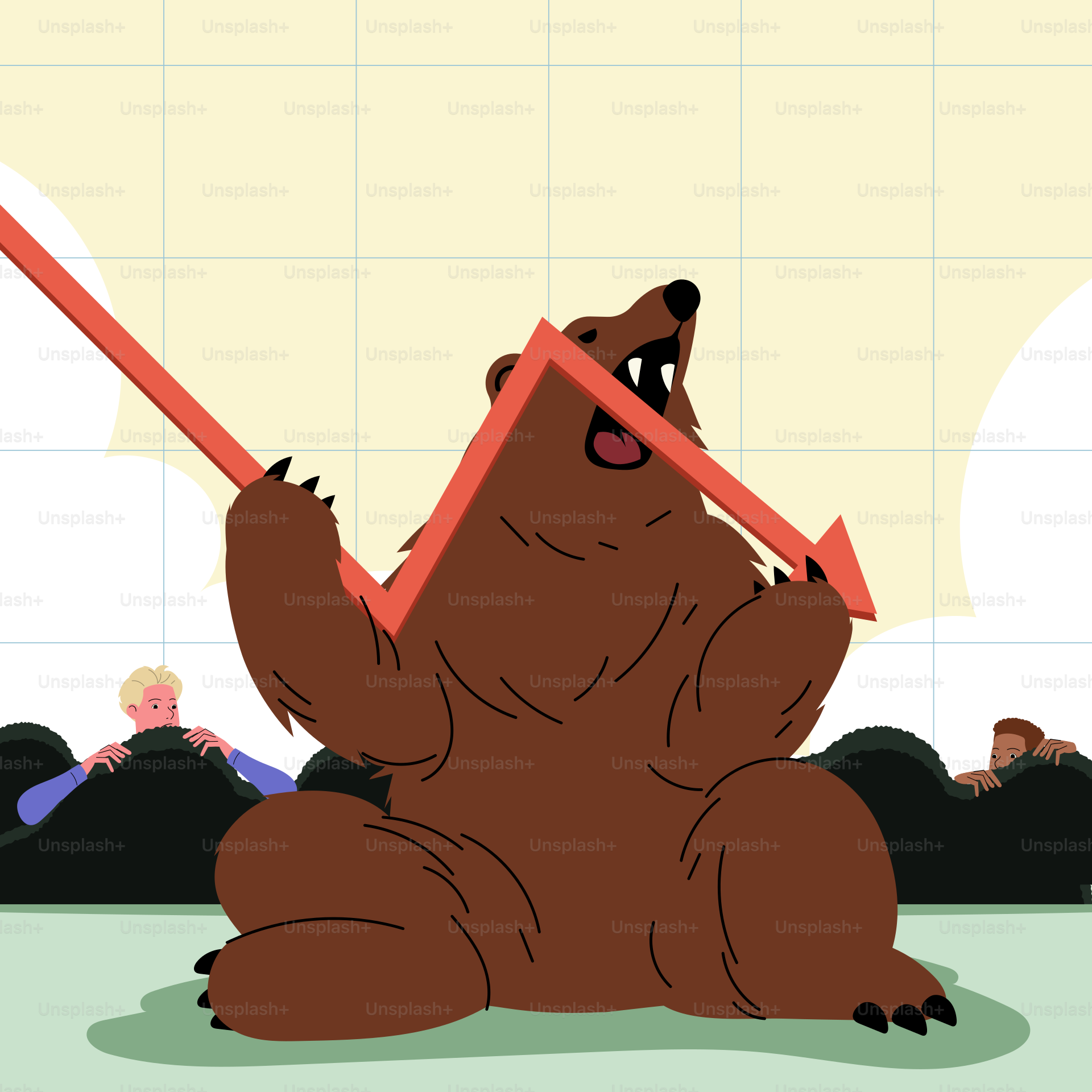 A bear sitting on the ground holding a red arrow