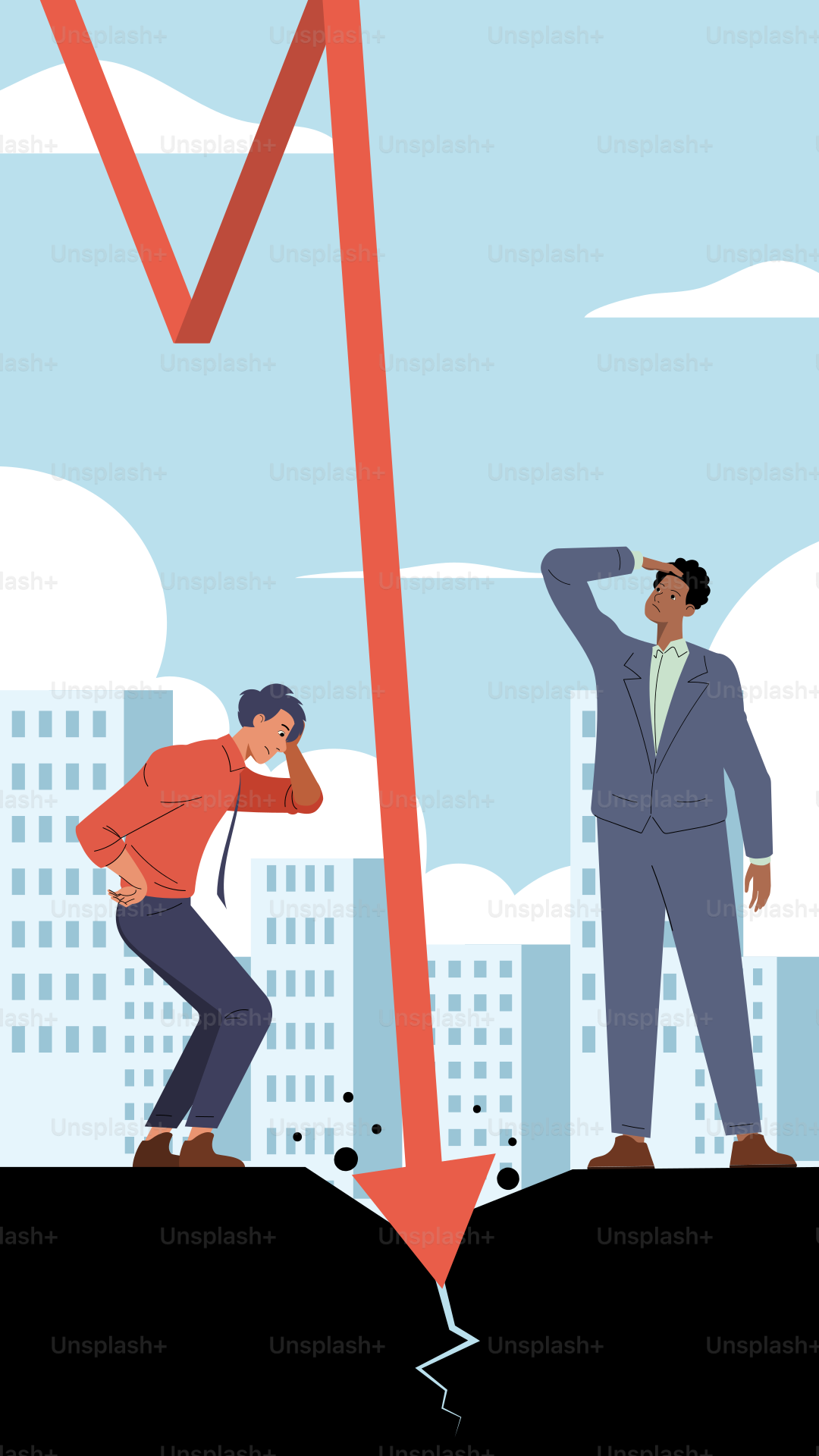 A man standing on top of a red arrow