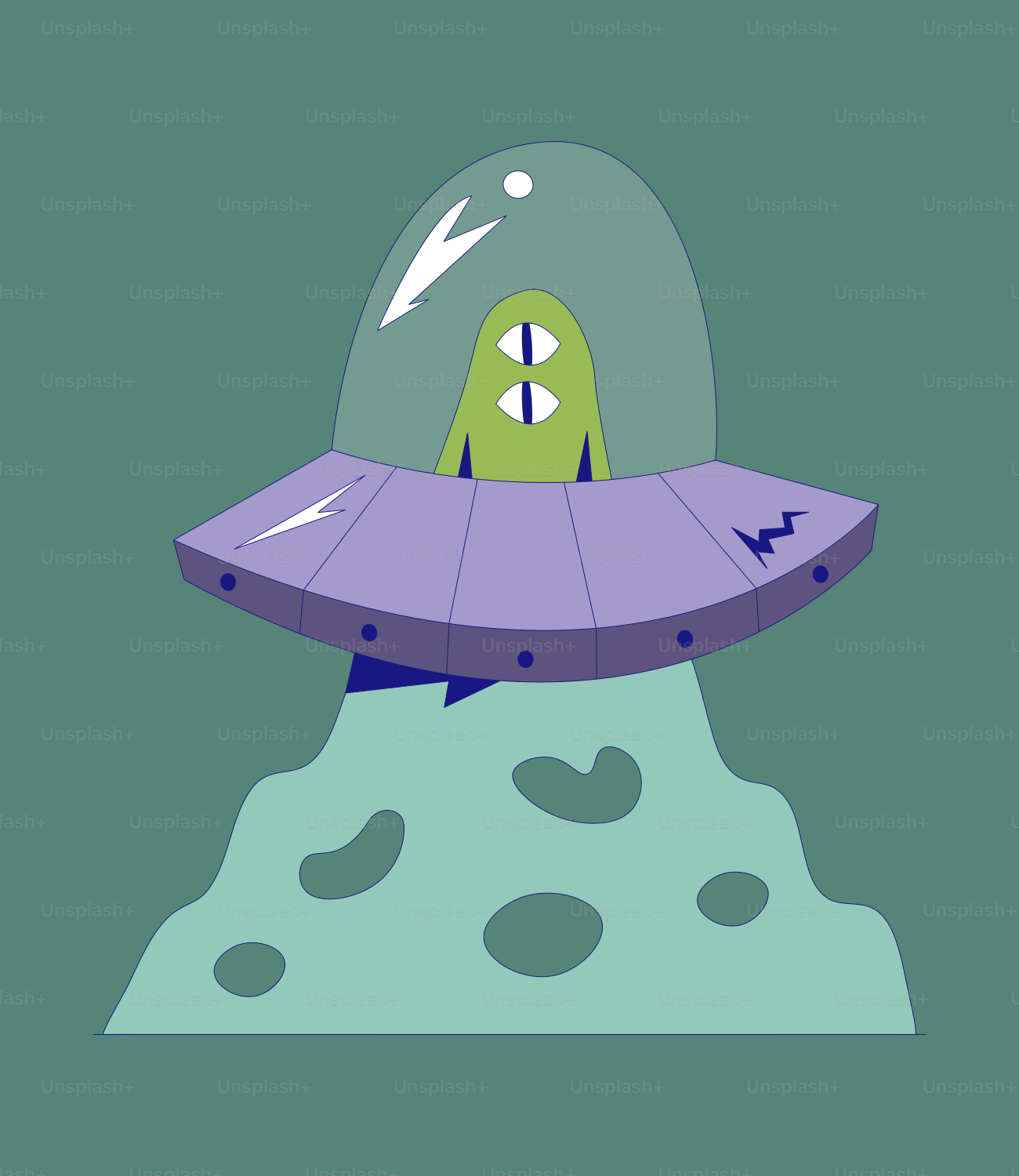 A green alien ship with a lightning bolt coming out of it