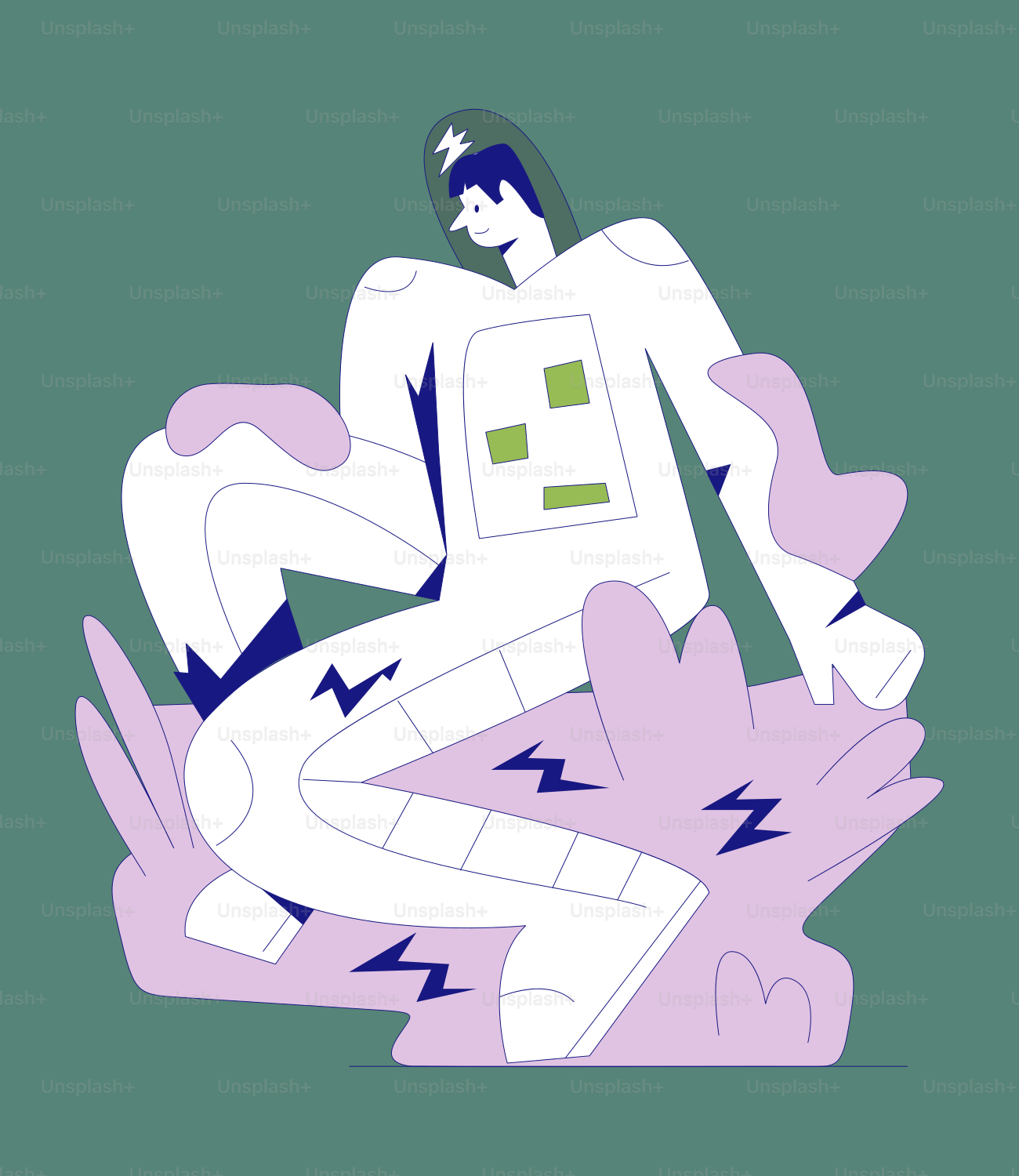 Un uomo seduto sopra una pianta viola