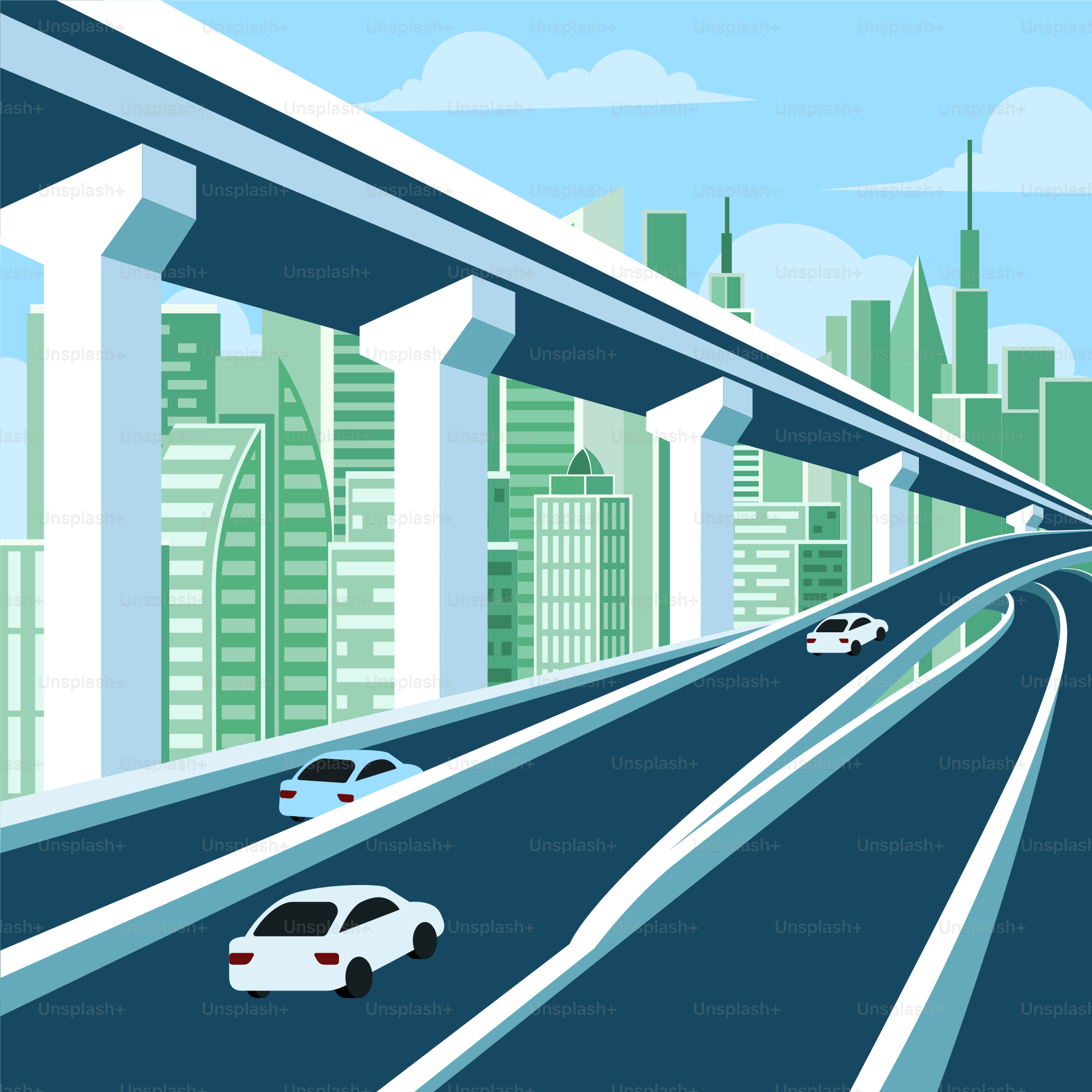 Poster jalan raya dengan mobil yang melaju di atasnya