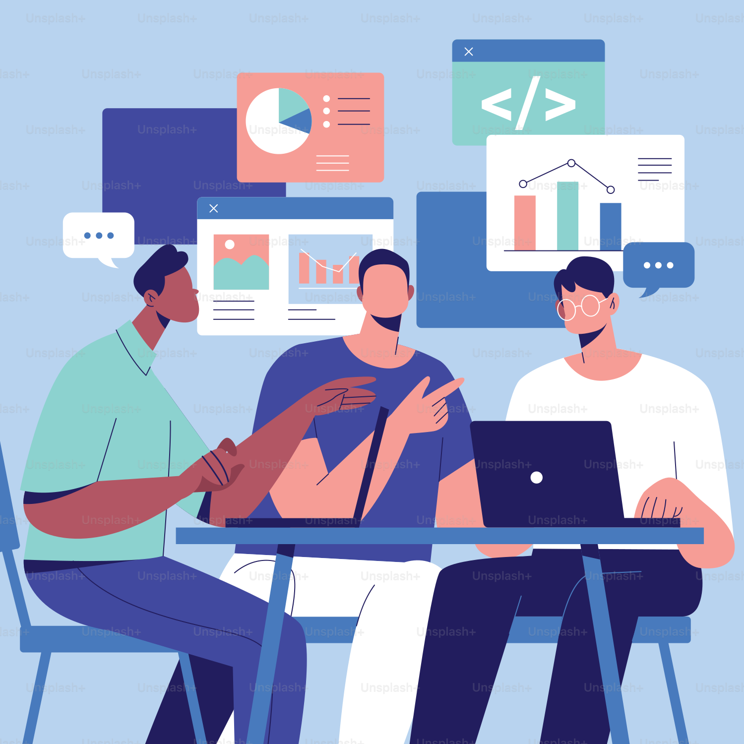 A group of people sitting at a table with laptops
