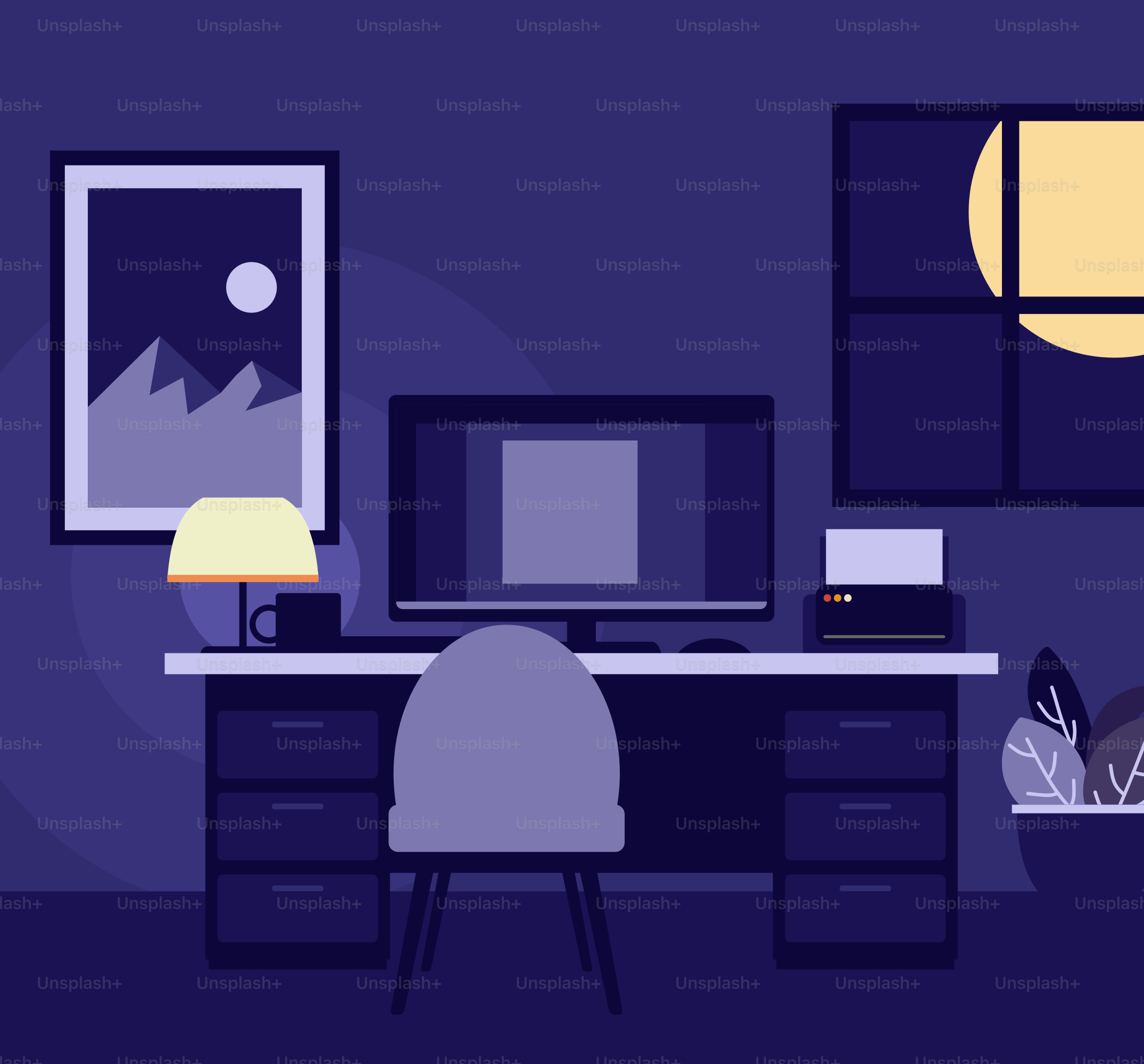 A room with a desk and a chair