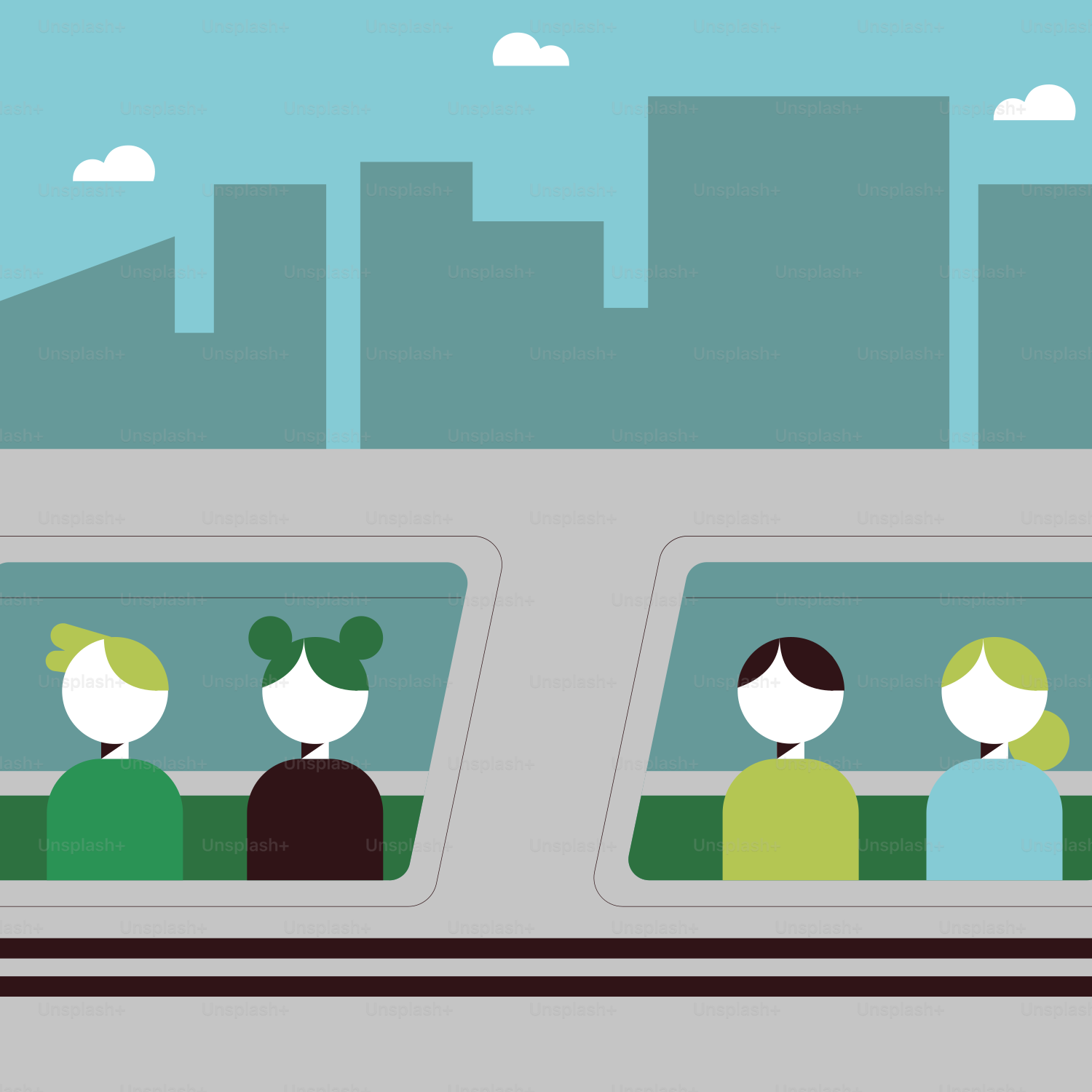 A group of people riding on the back of a train