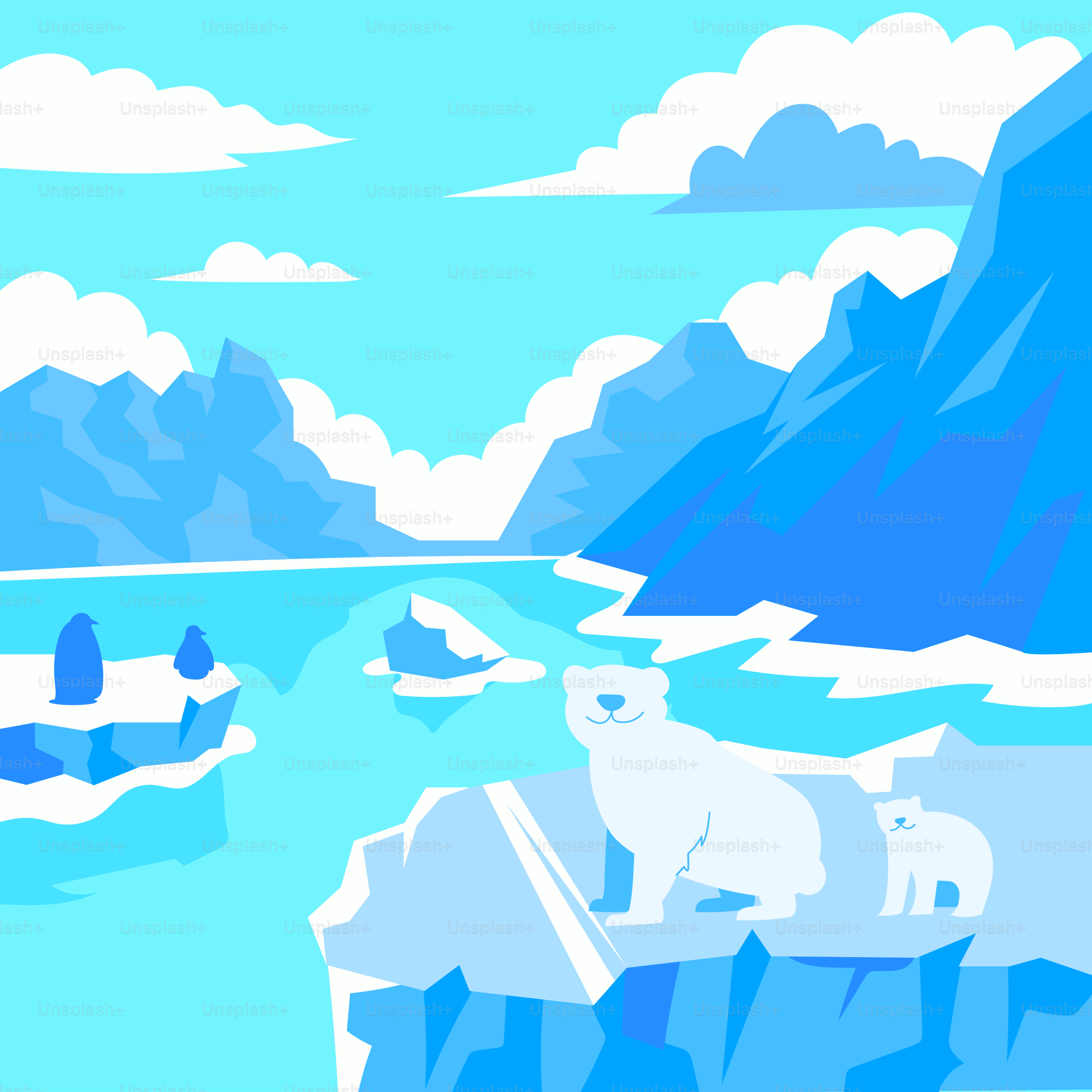 A polar bear is standing on an iceberg