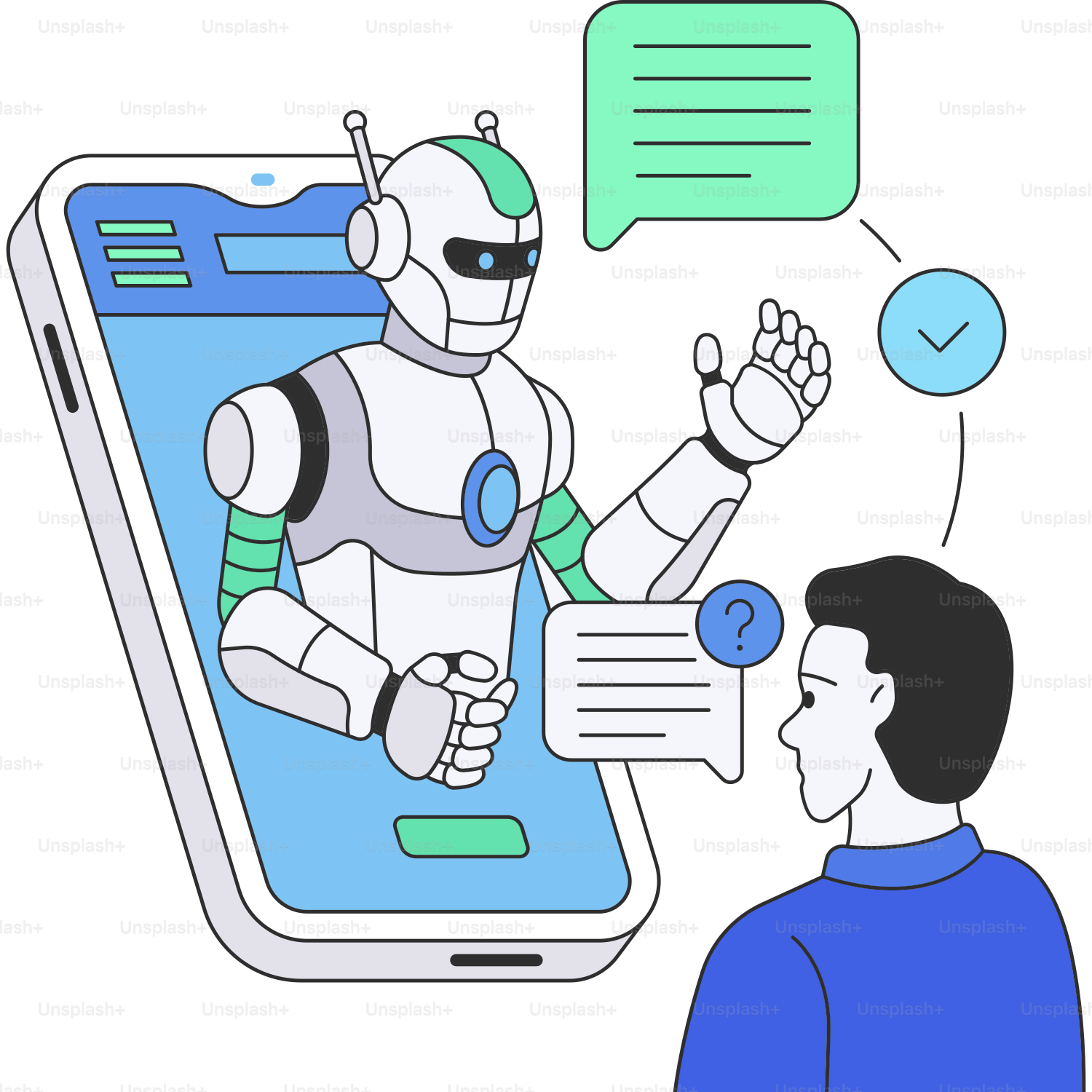 A man talking to a robot on a cell phone