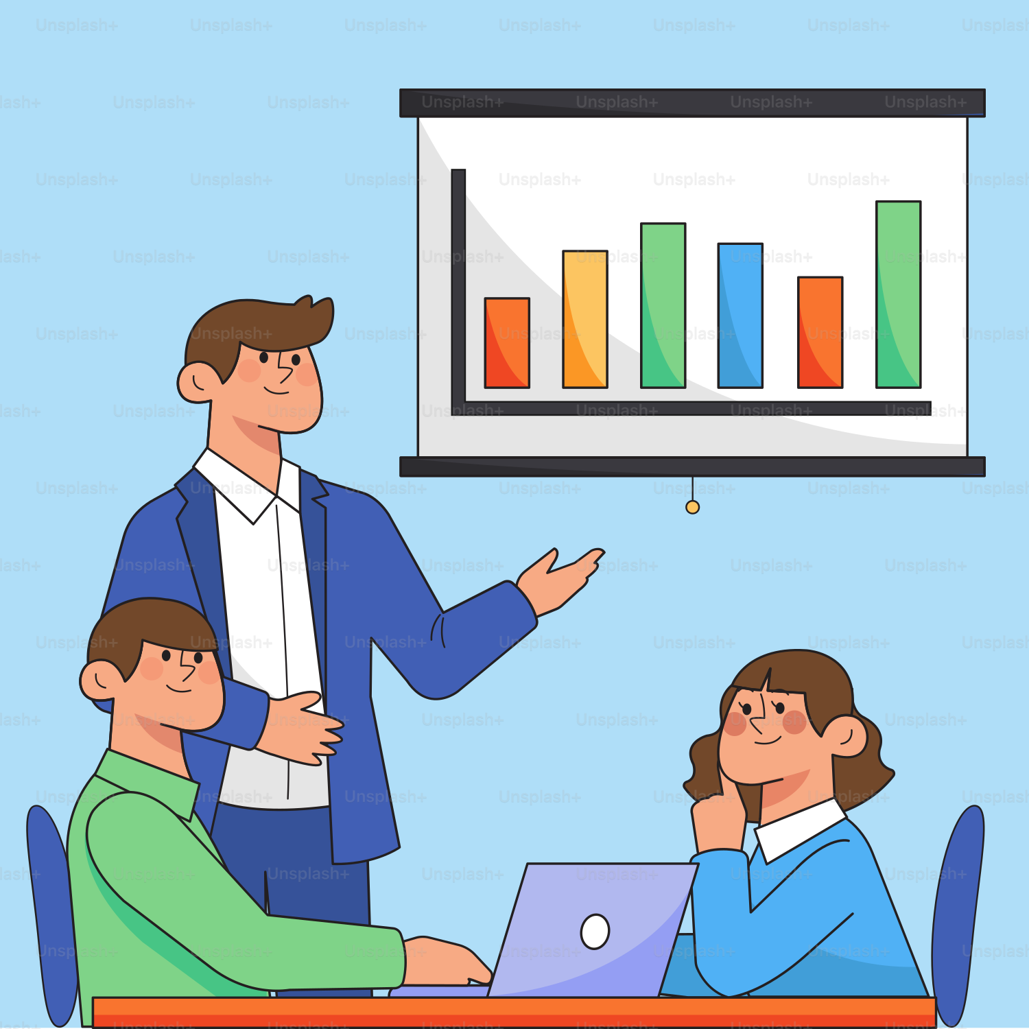 A man giving a presentation to a group of people vector Presentation