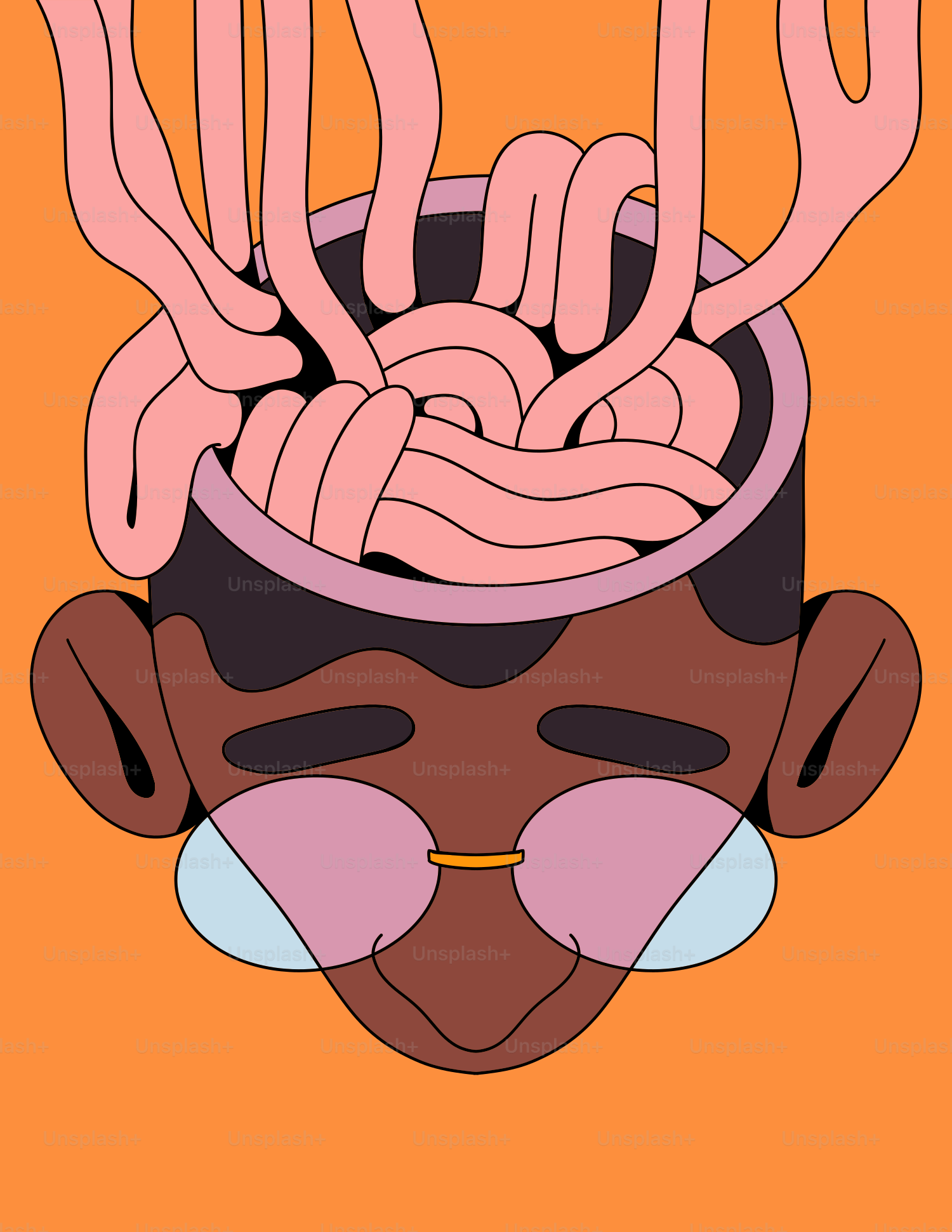 Un homme avec une tête pleine de nouilles sur le dessus de la tête