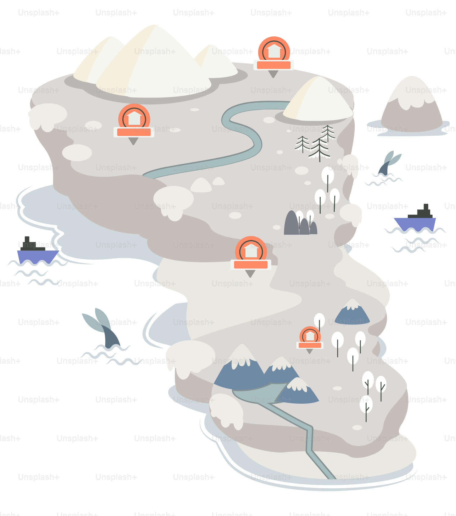 Un mapa de una montaña con muchos árboles