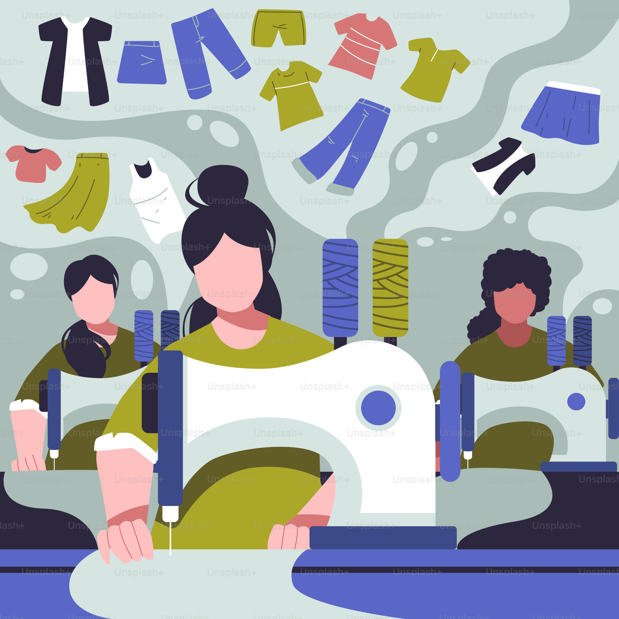 Un grupo de personas trabajando en máquinas de coser