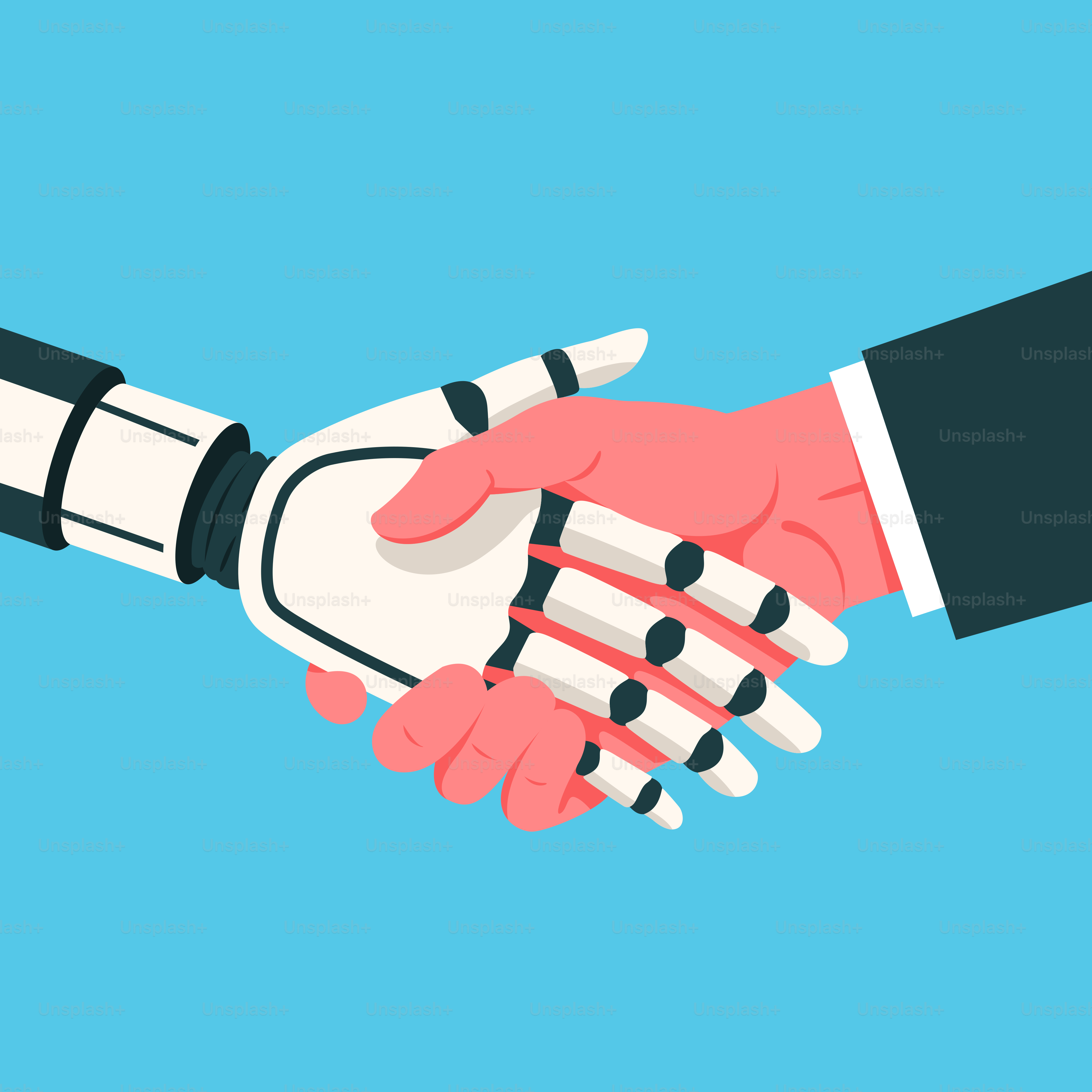 青い背景の上で二人が握手している