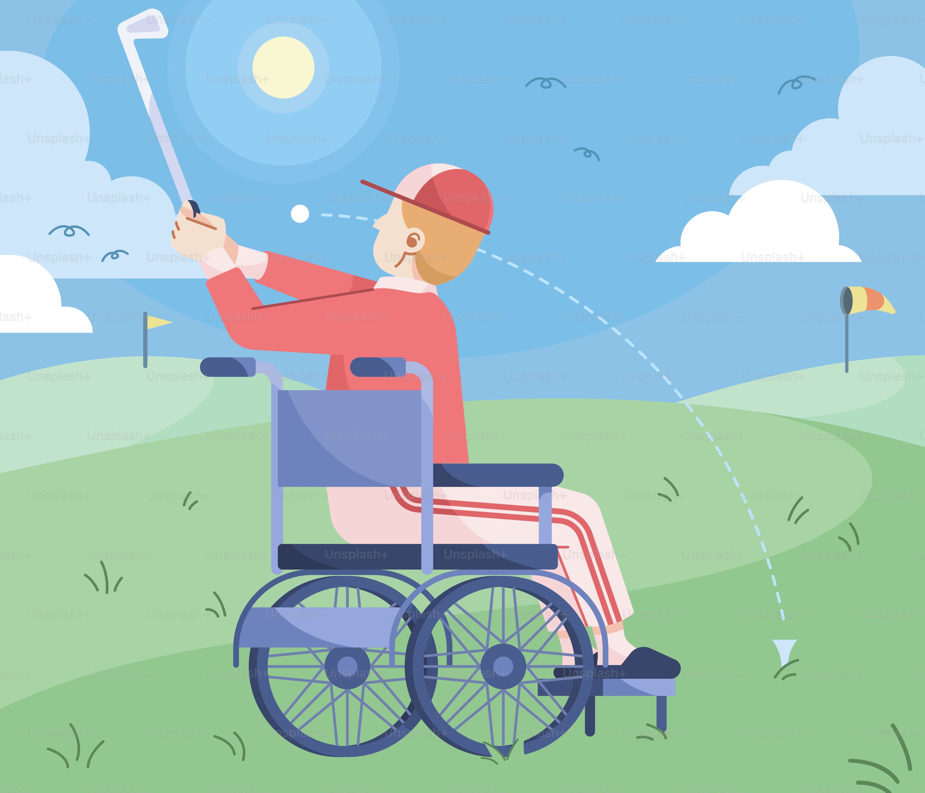 A man in a wheel chair swinging a golf club