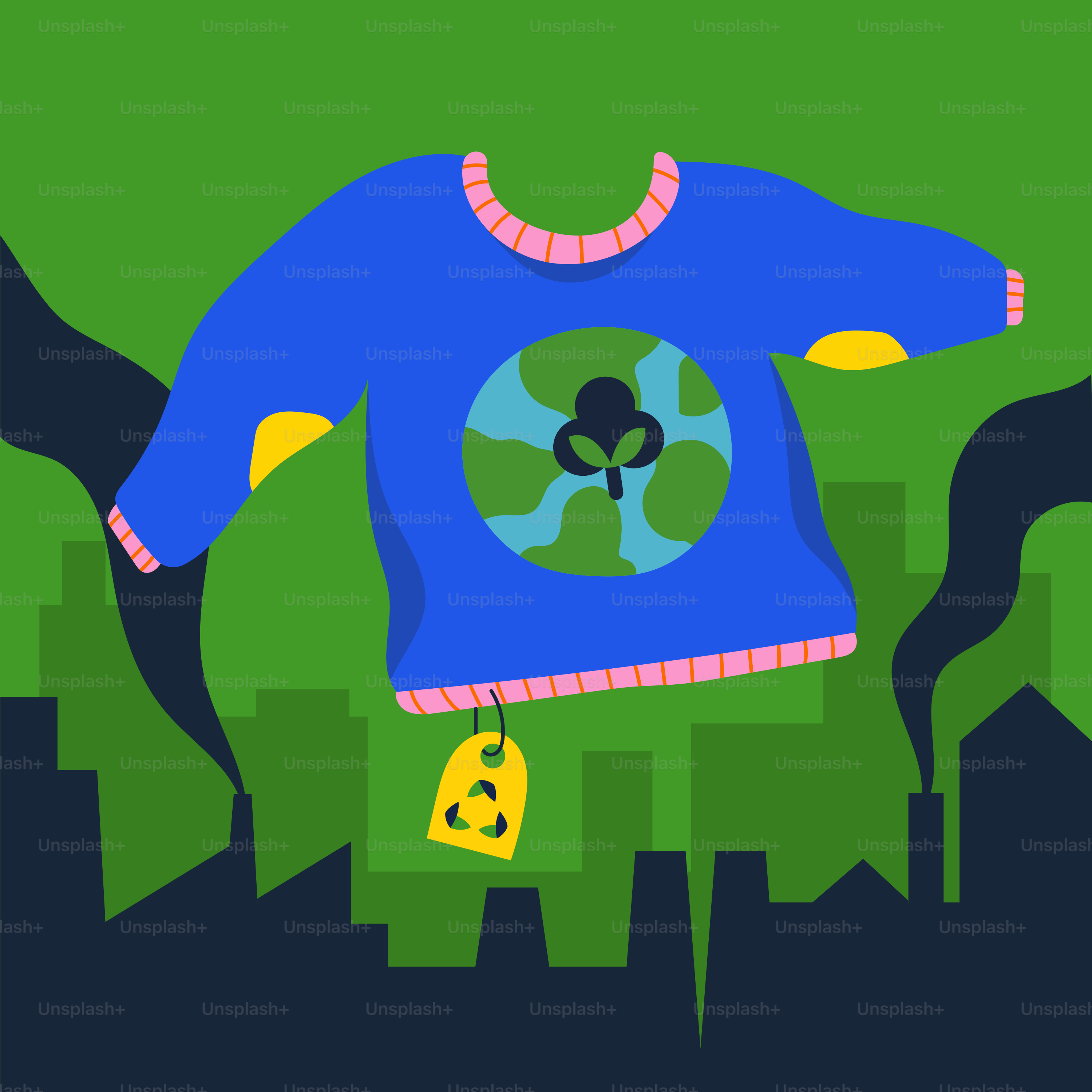 Una maglietta blu con un riciclo verde