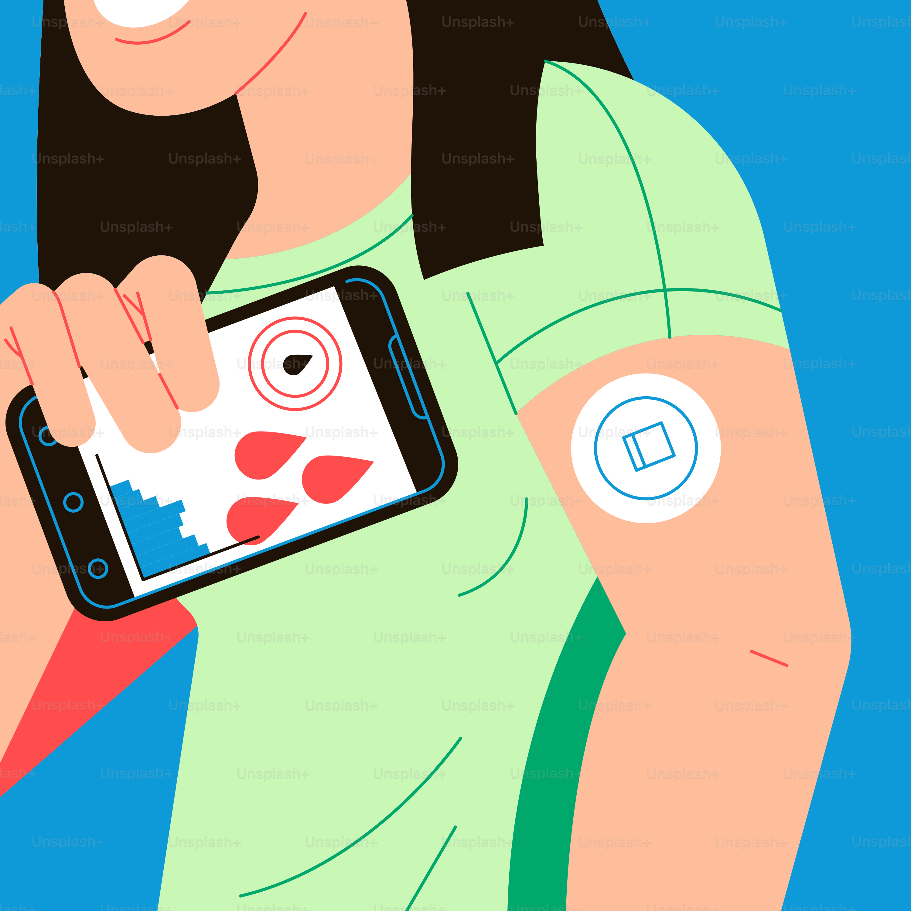 Una donna che tiene un cellulare con un personaggio dei cartoni animati sullo schermo
