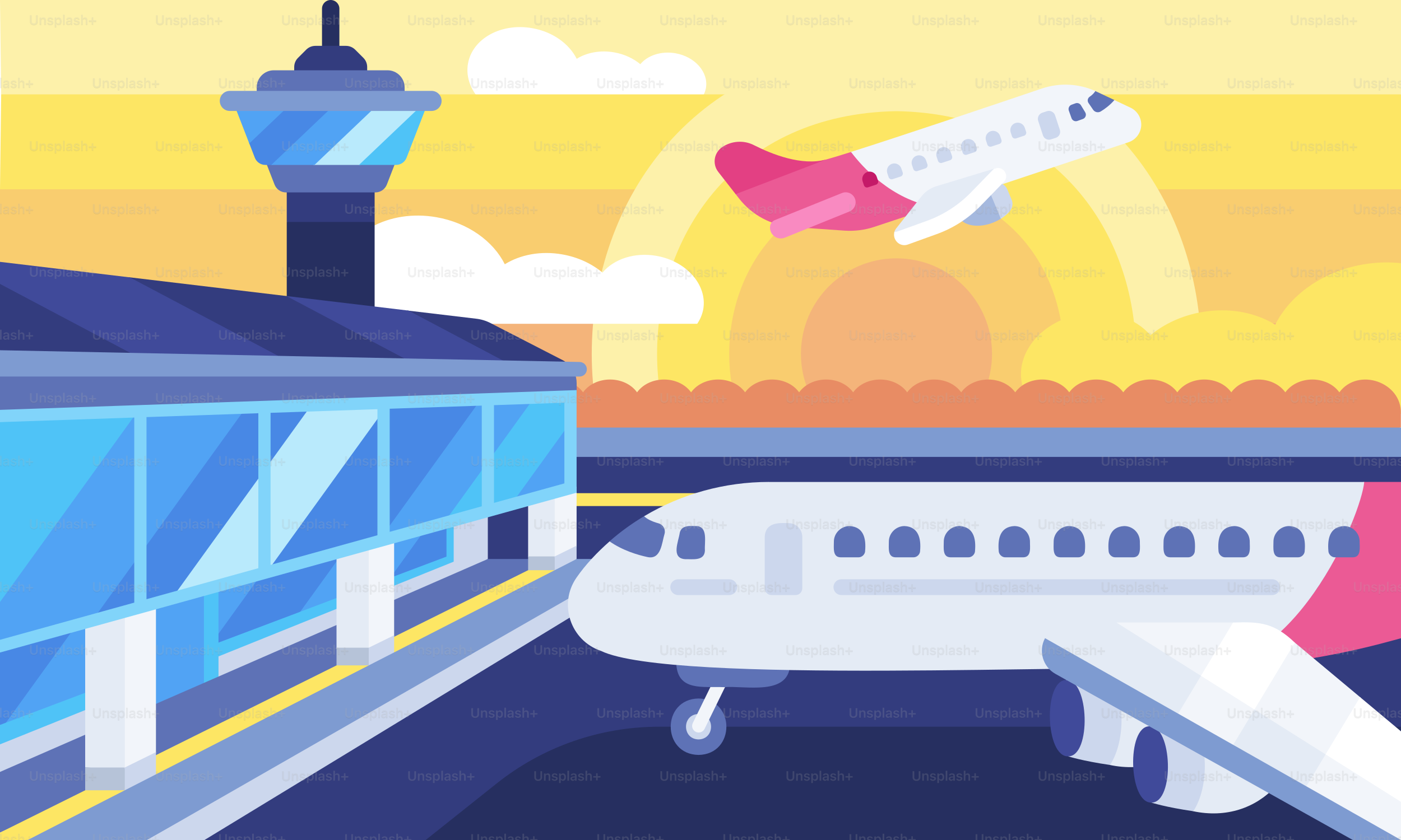 A passenger jet taking off from an airport