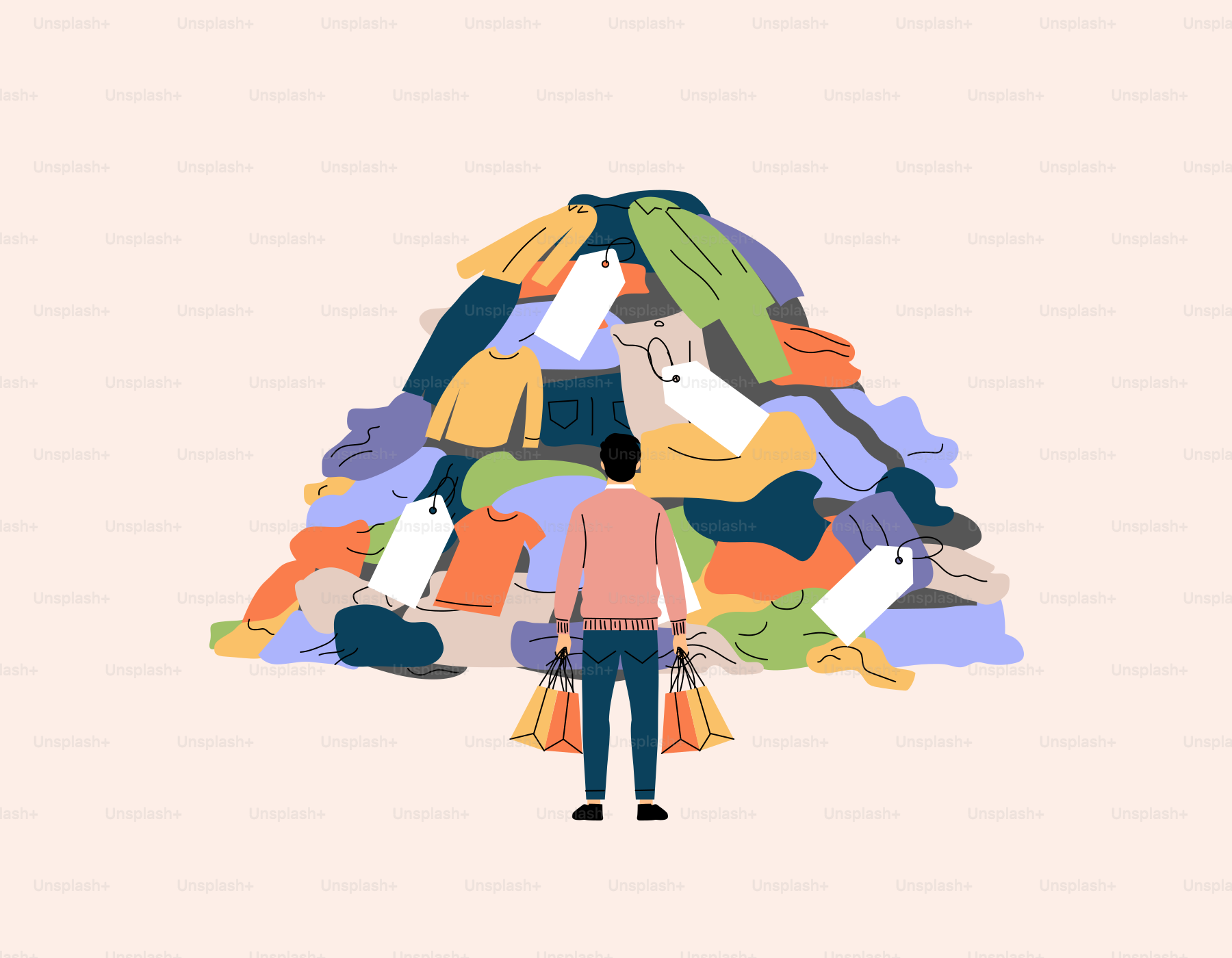A man standing in front of a pile of clothes