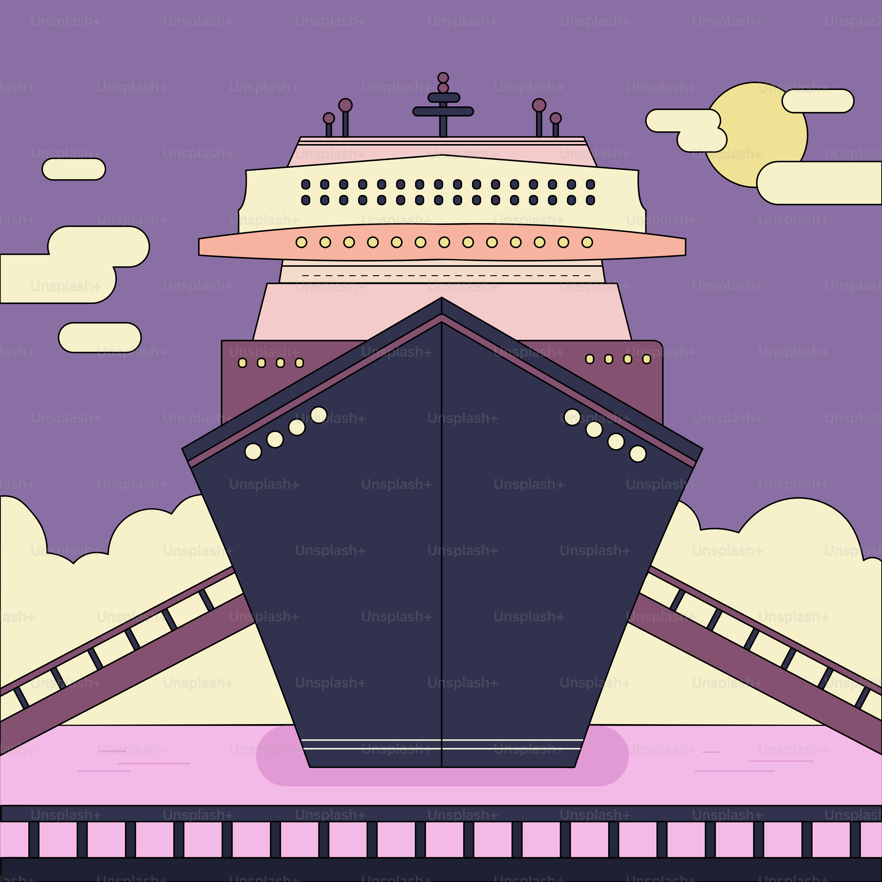 A cruise ship is docked at the dock