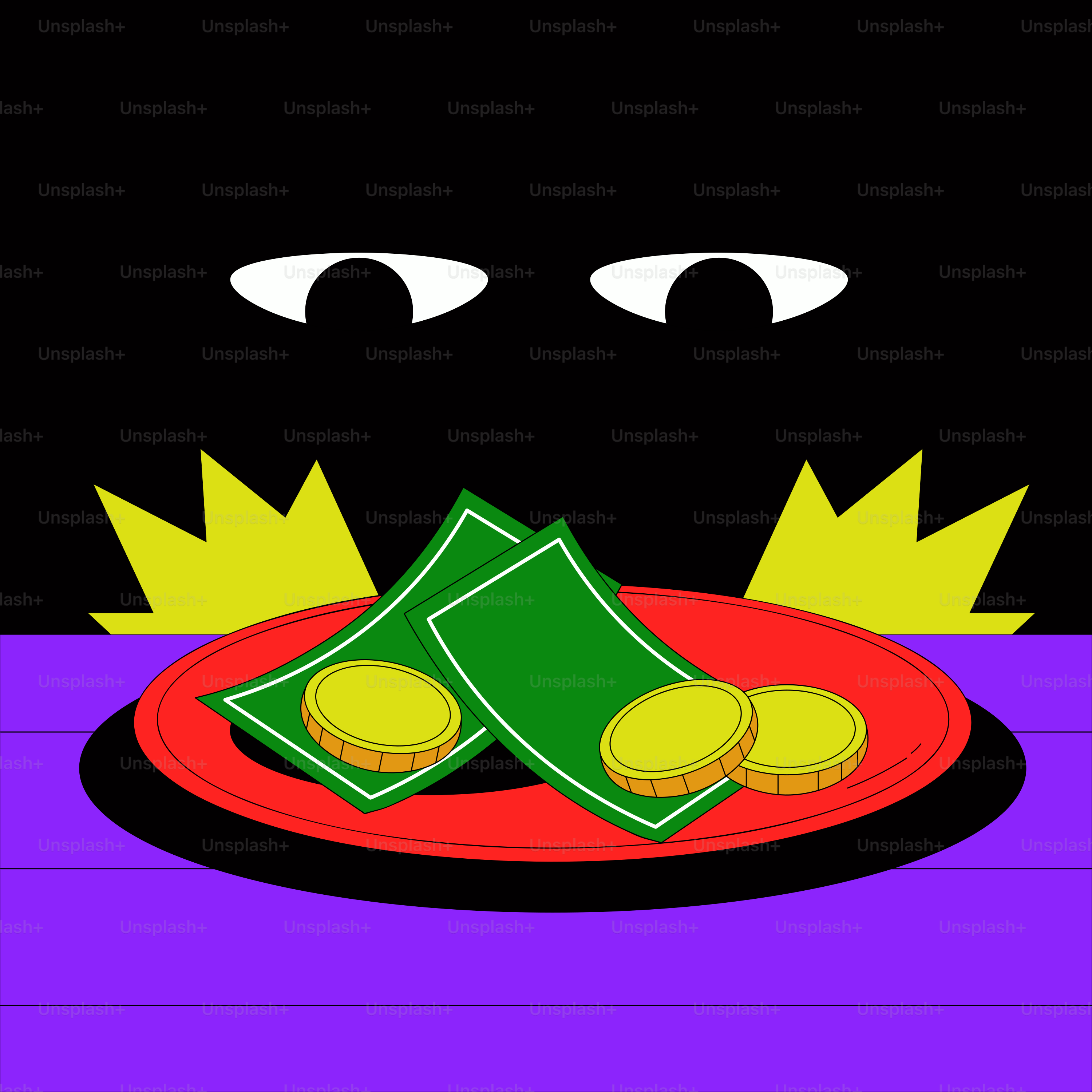 A plate with some food on it and two eyes