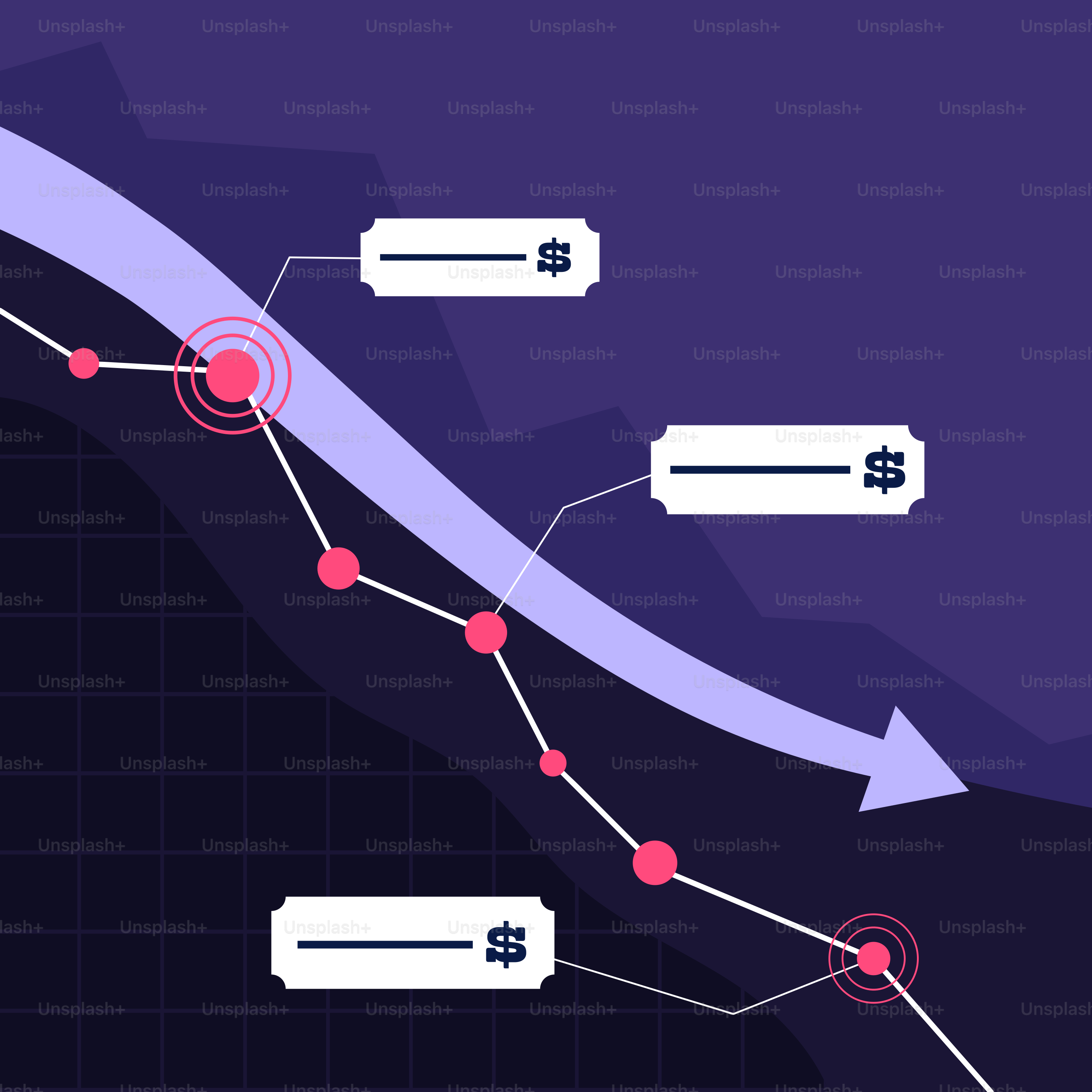 Un gráfico de líneas con flechas hacia arriba y hacia abajo