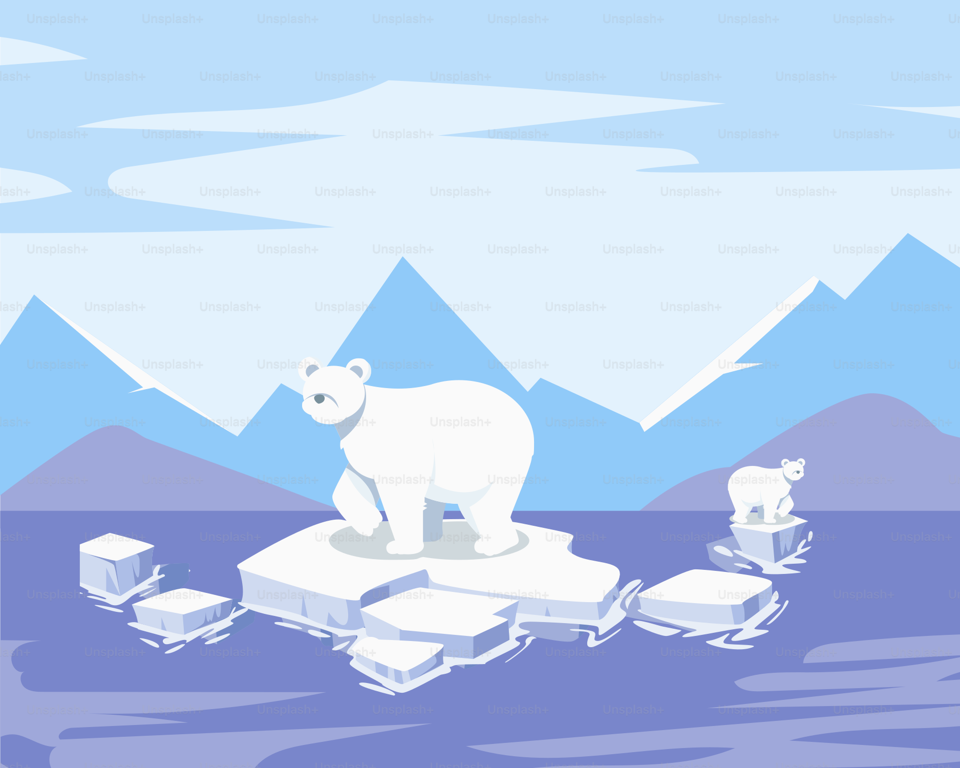A polar bear is standing on an ice floer