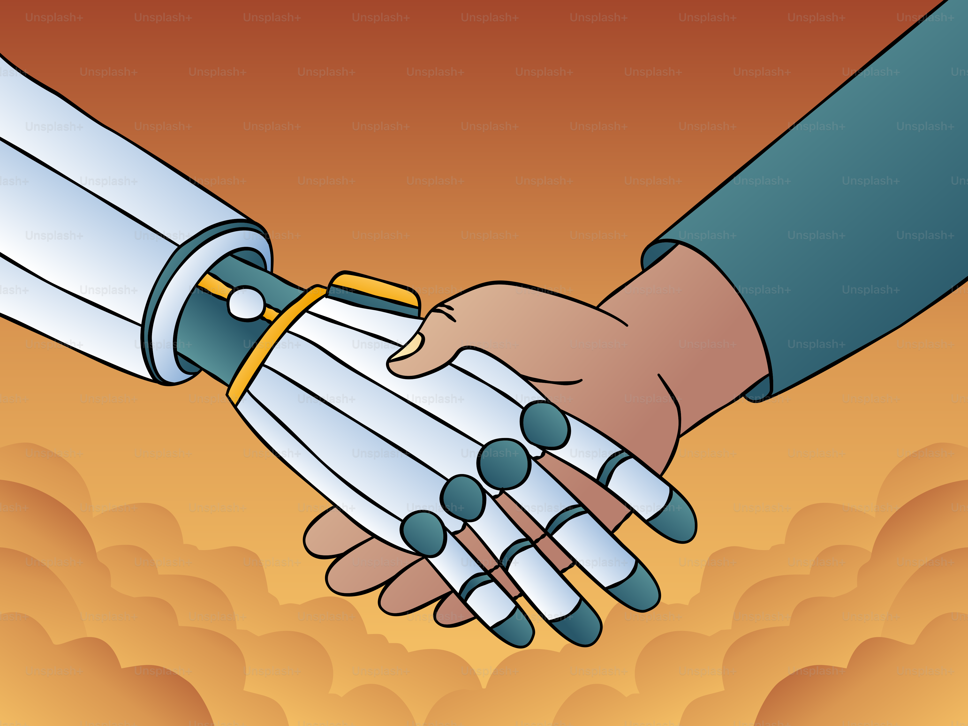 A couple of people shaking hands over a table