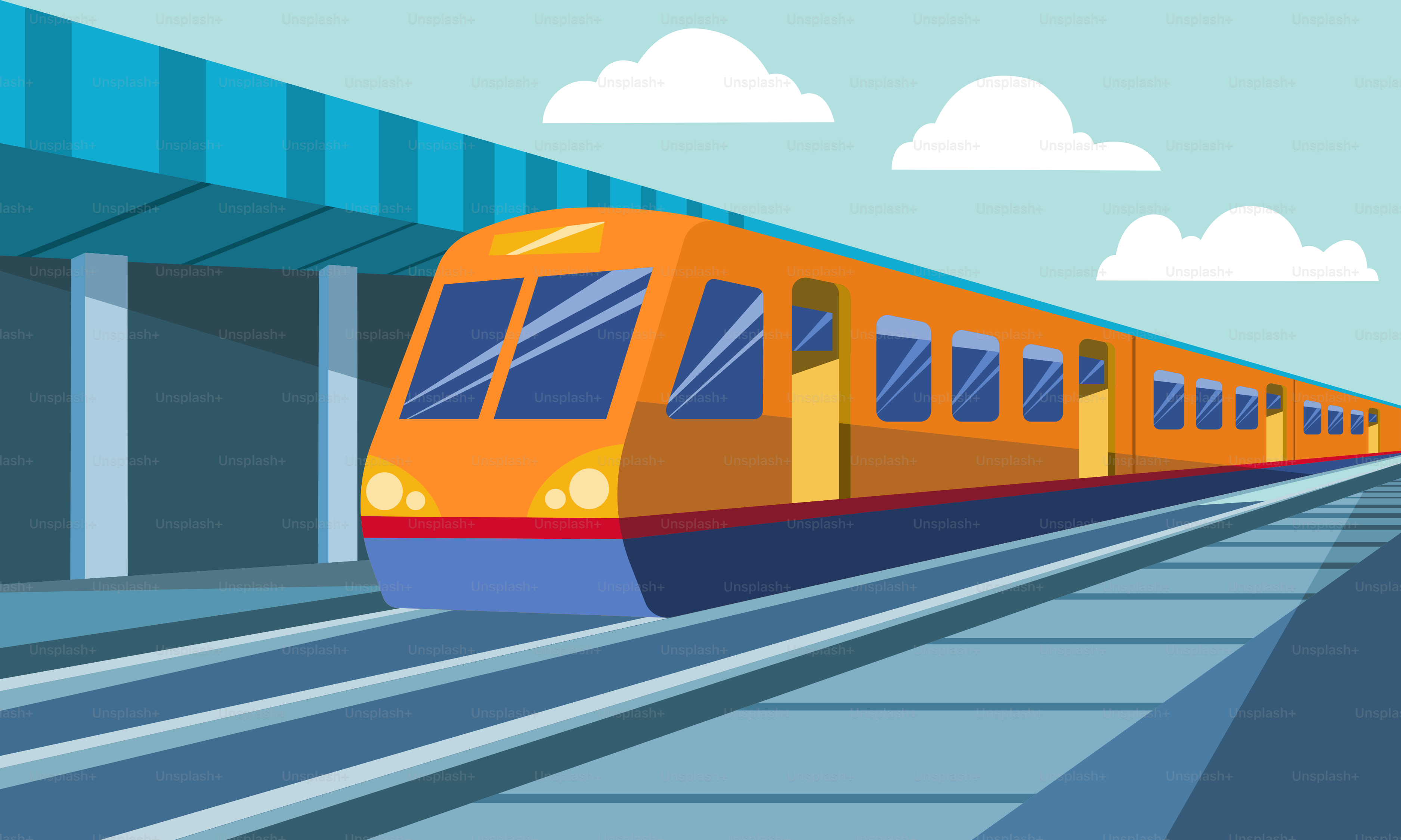 A yellow train traveling down train tracks next to a train station