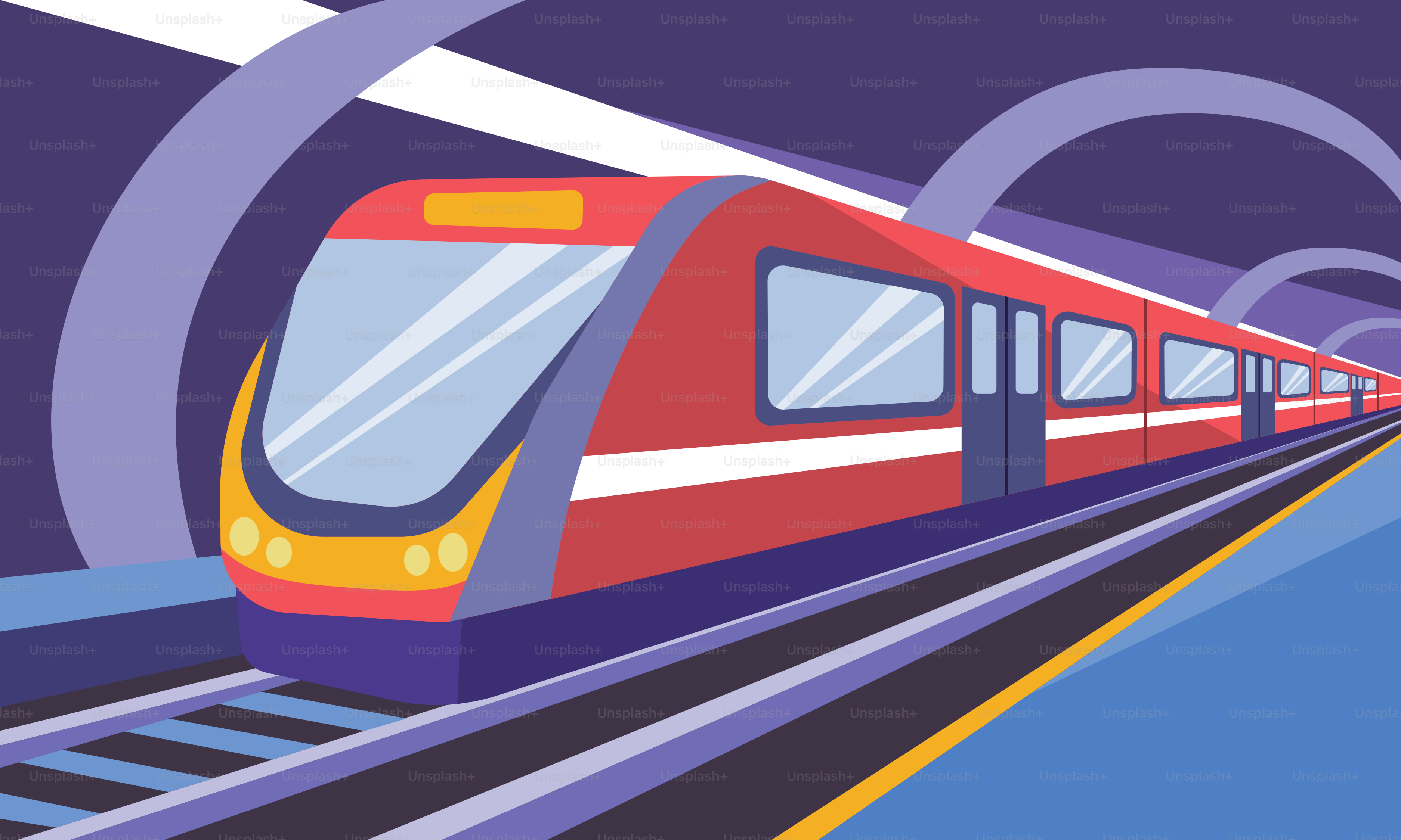 A red train traveling down train tracks under a cloudy sky