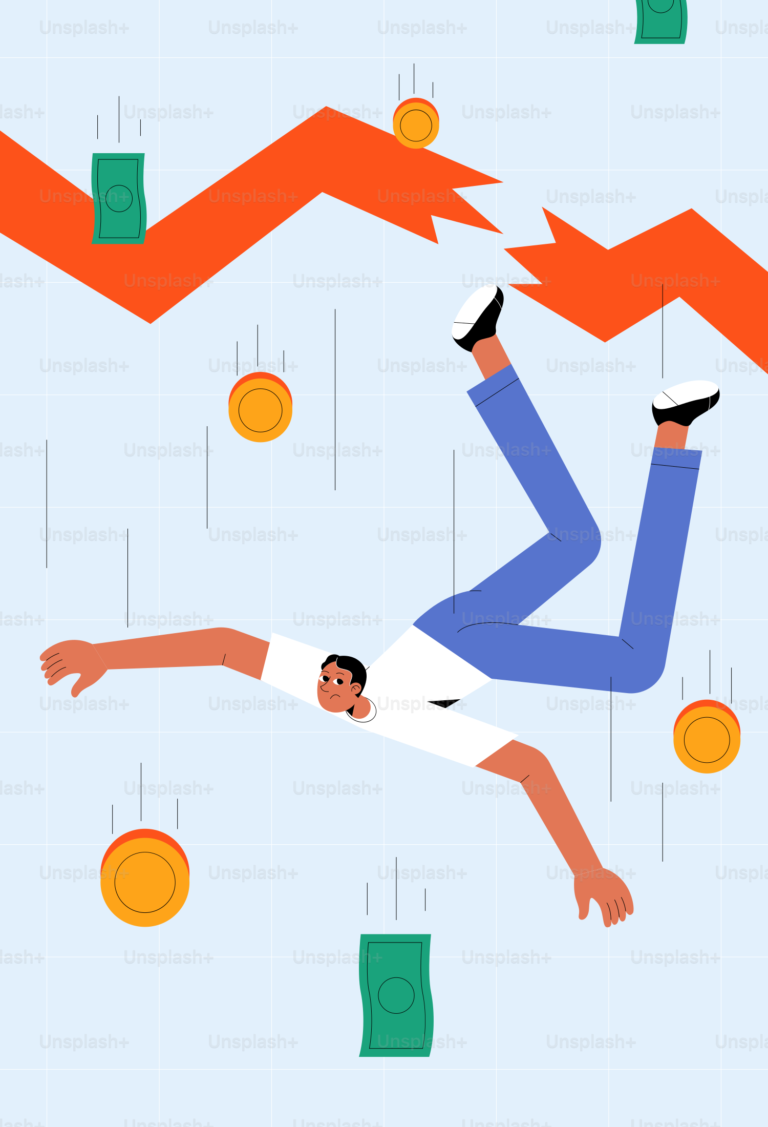 A man is falling down from a chart