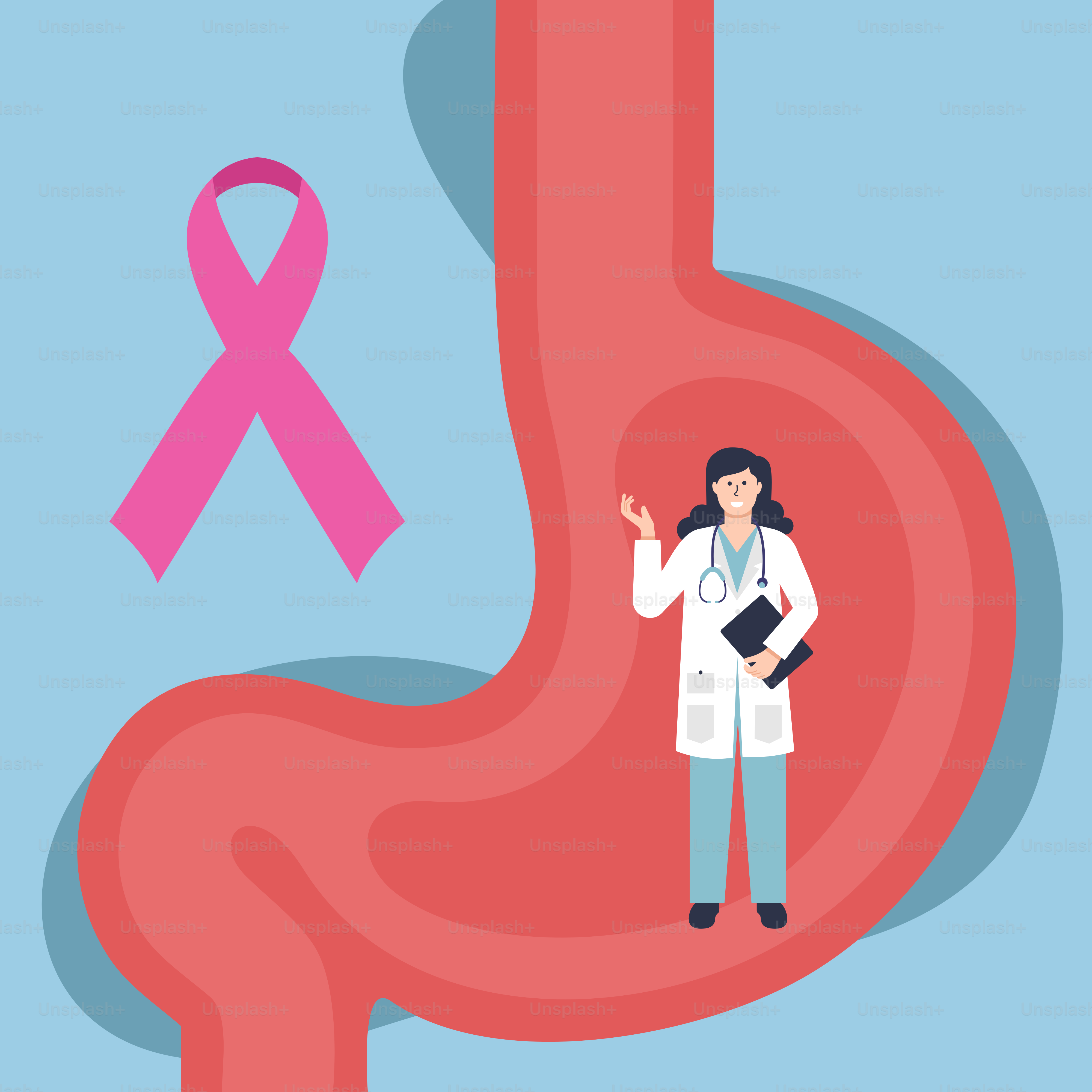 Uma mulher em pé na frente de uma fita rosa